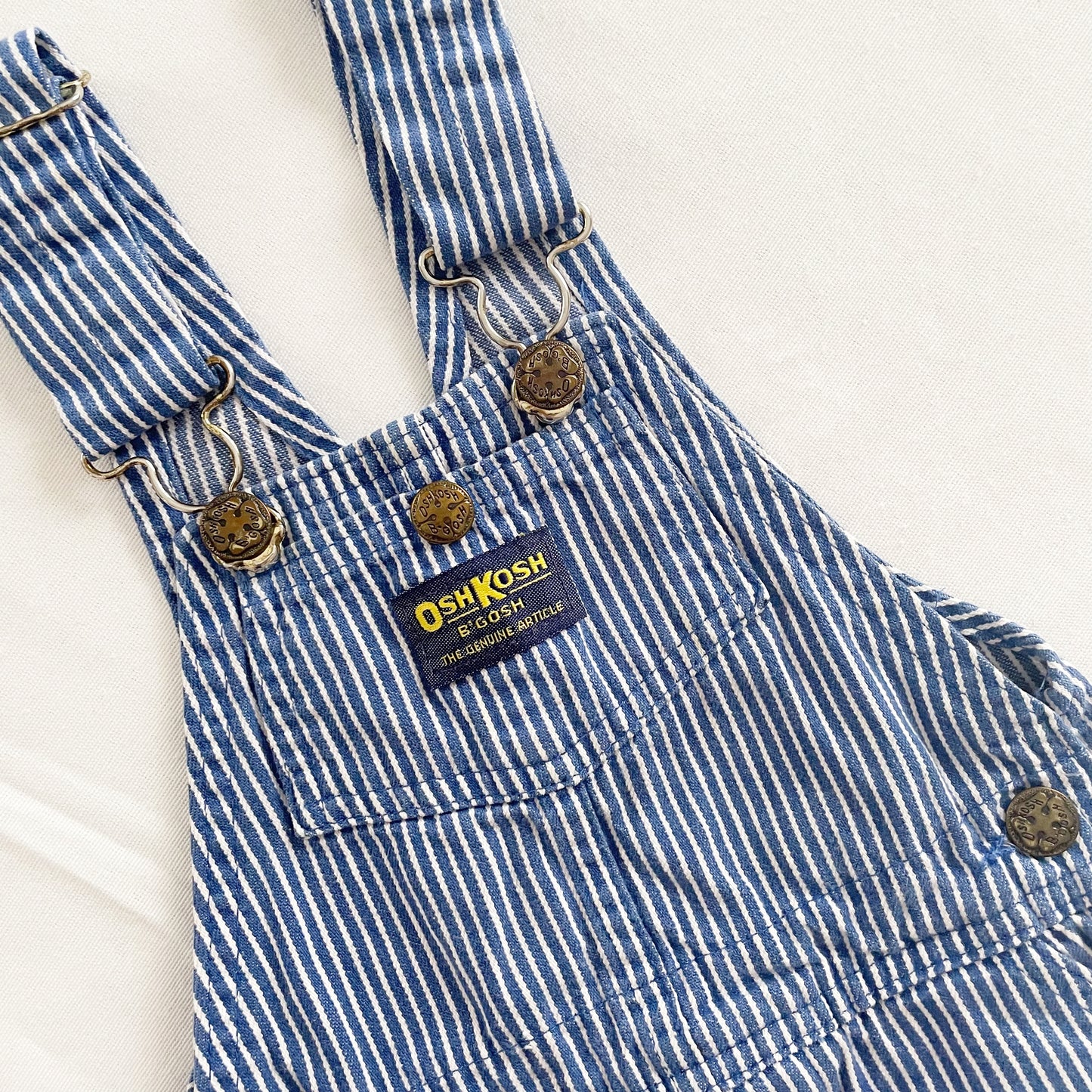 OshKosh Blue Hickory Stripe Overalls - Yellow Clover Vintage Kids Clothes