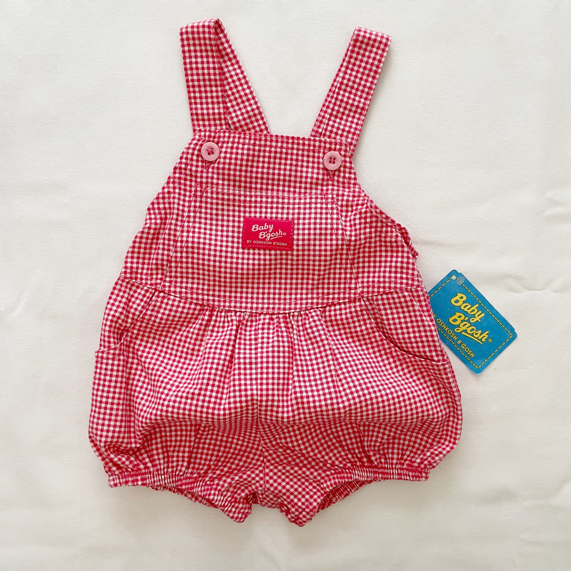 Vintage OshKosh Baby B’gosh Red Pink Gingham Bubble Romper