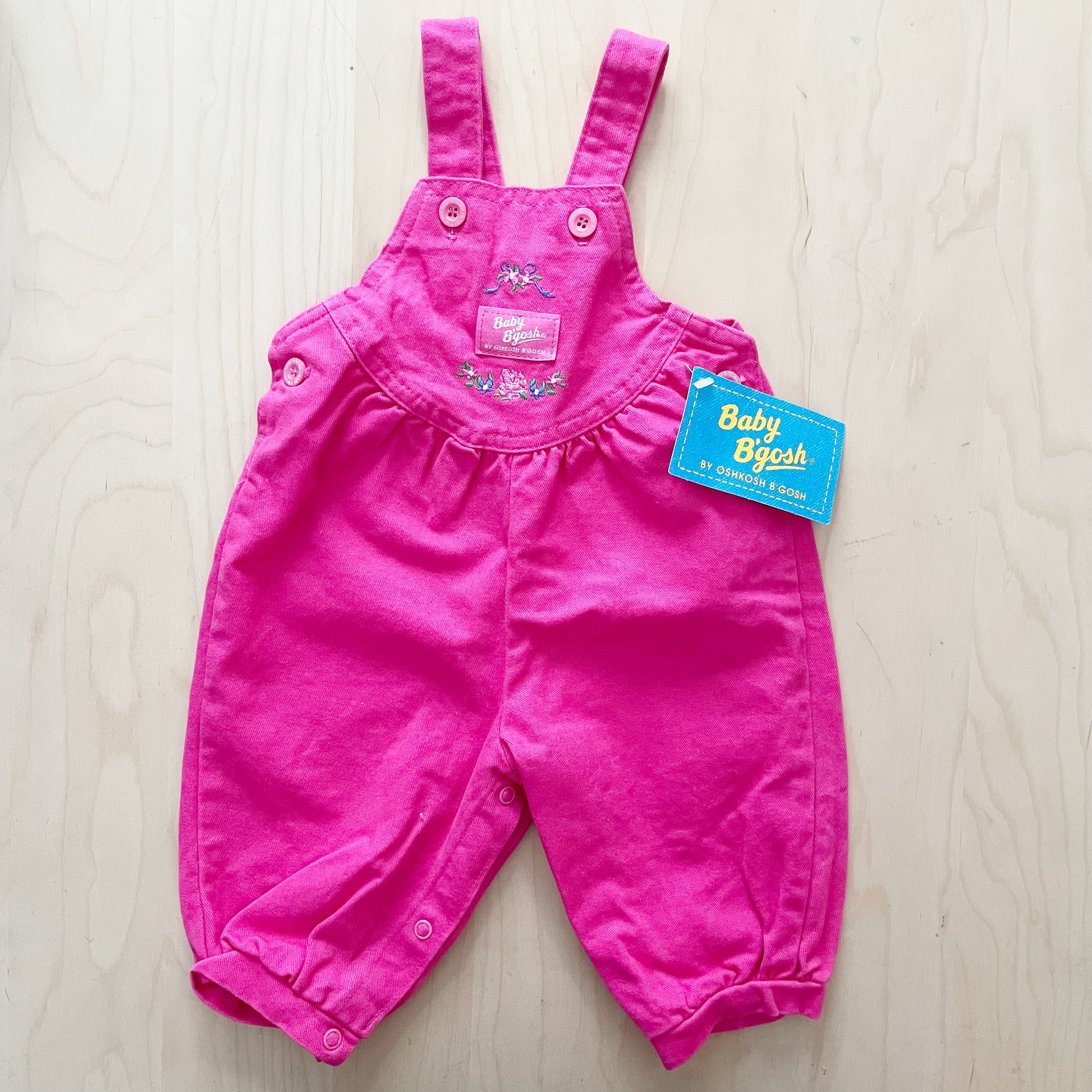 OshKosh Pink Floral Embroidered Overalls - Yellow Clover Vintage Kids Clothes