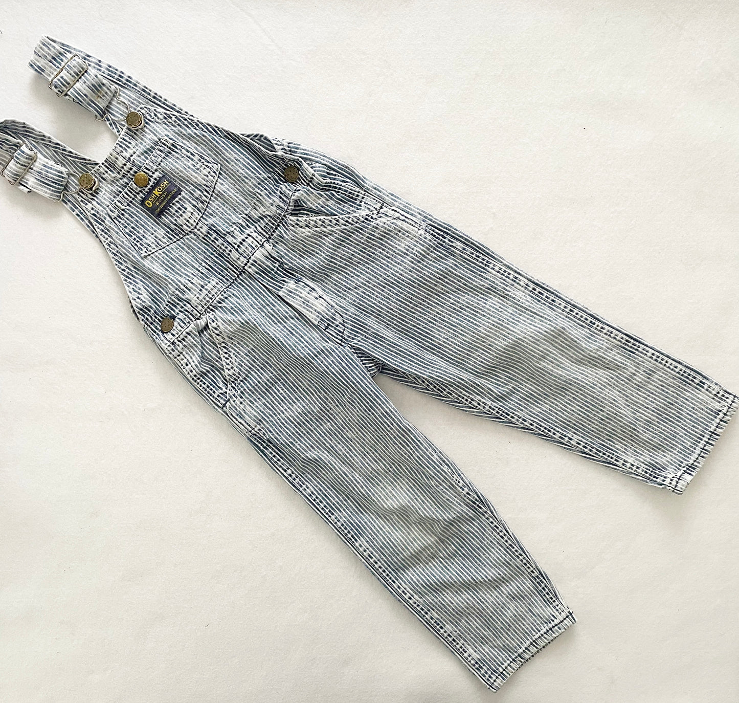OshKosh Acid Wash Hickory Stripe Overalls - Yellow Clover Vintage Kids Clothes