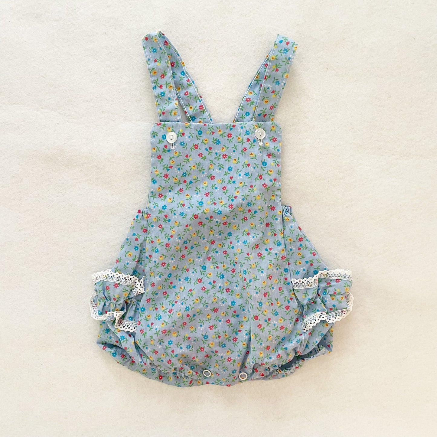 Calico Ruffle Sunsuit Romper - Yellow Clover Vintage Kids Clothes