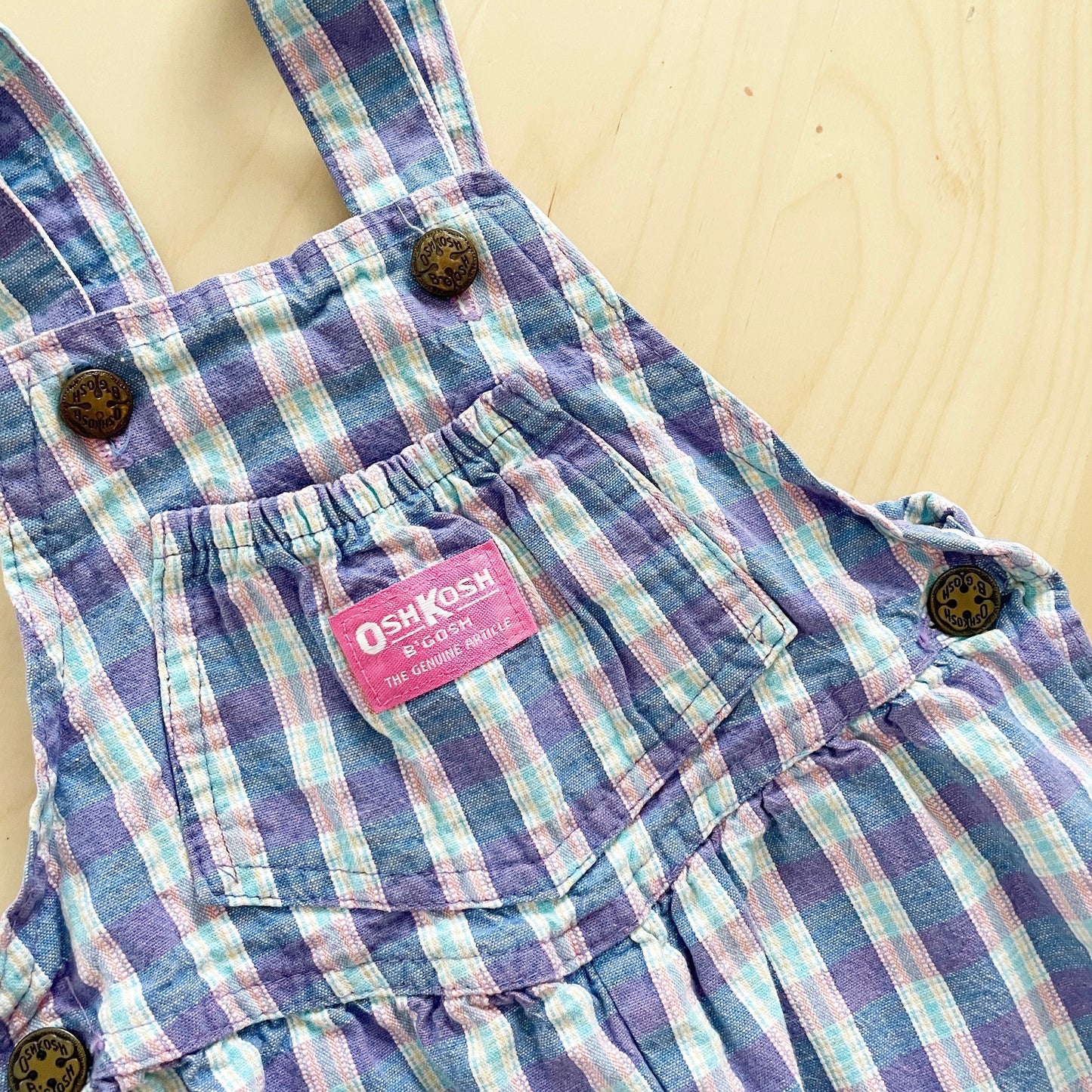 Vintage OshKosh Plaid Elastic Cuff Overalls - Yellow Clover Vintage Kids Clothes