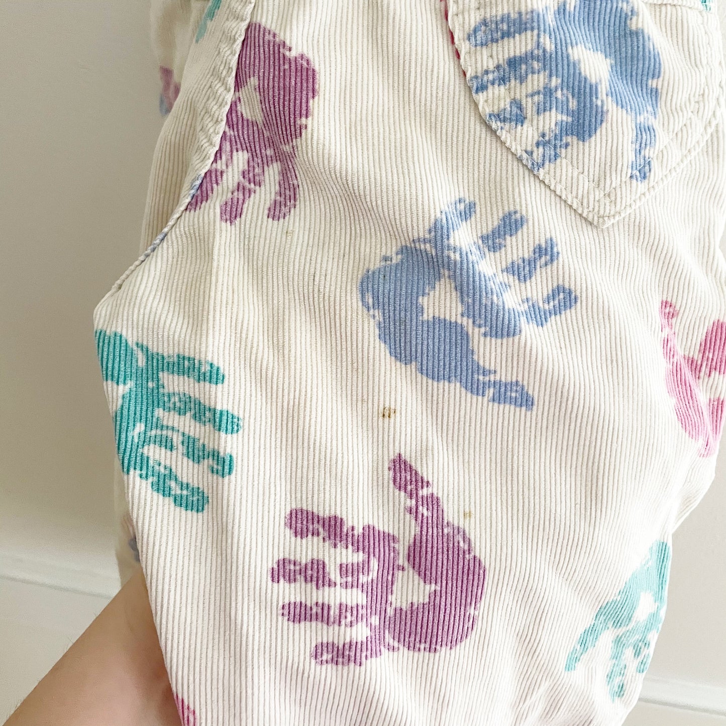 OshKosh Handprint Cord Overalls - Yellow Clover Vintage Kids Clothes