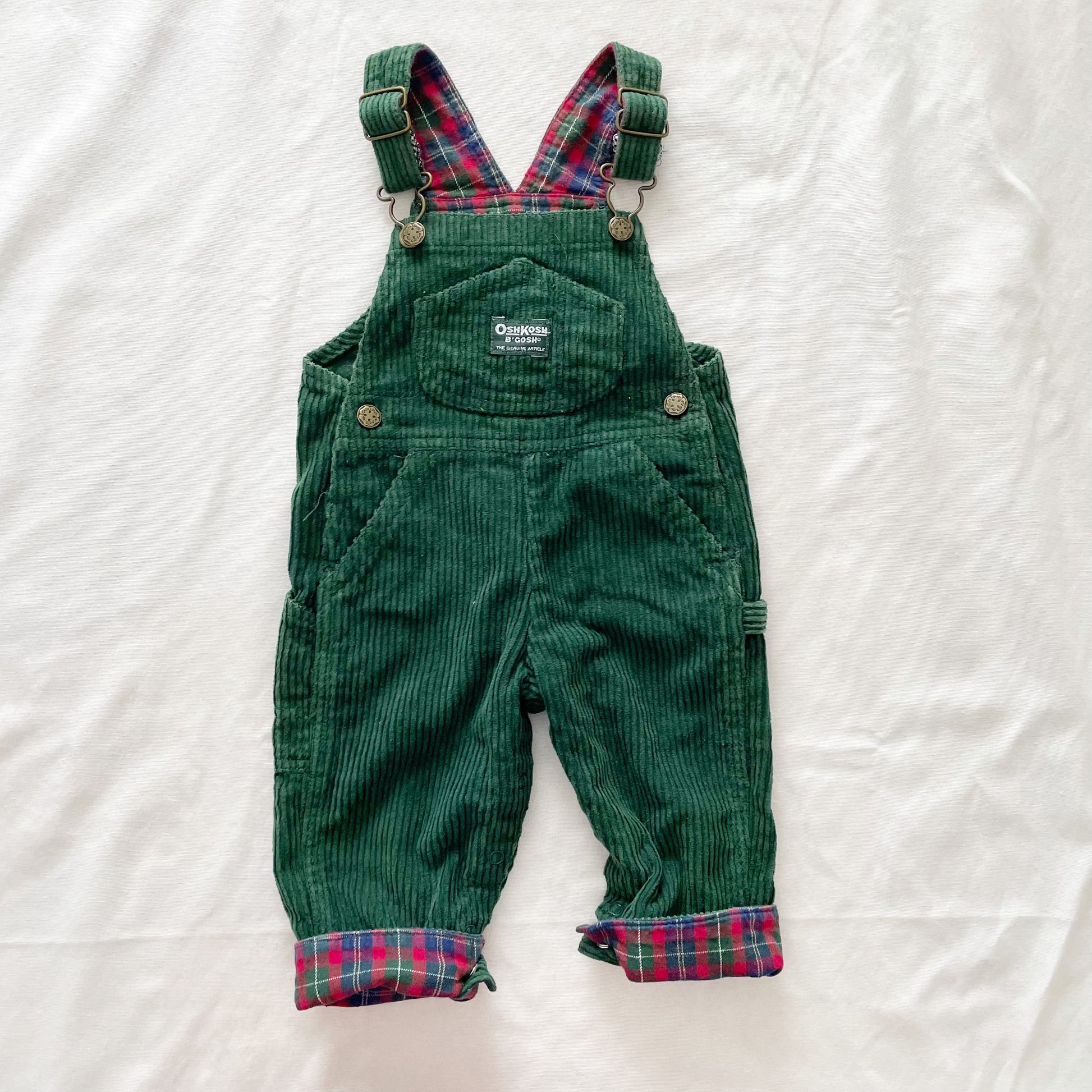 Vintage OshKosh Chunky Cord Overalls with Plaid Accents