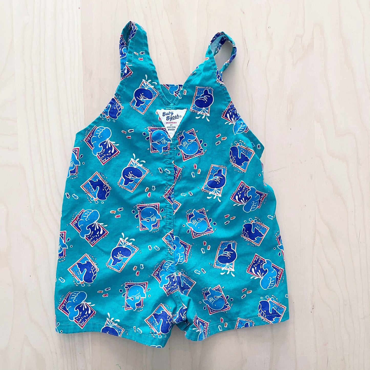 Baby B’gosh Whale Print Shortalls - Yellow Clover Vintage Kids Clothes