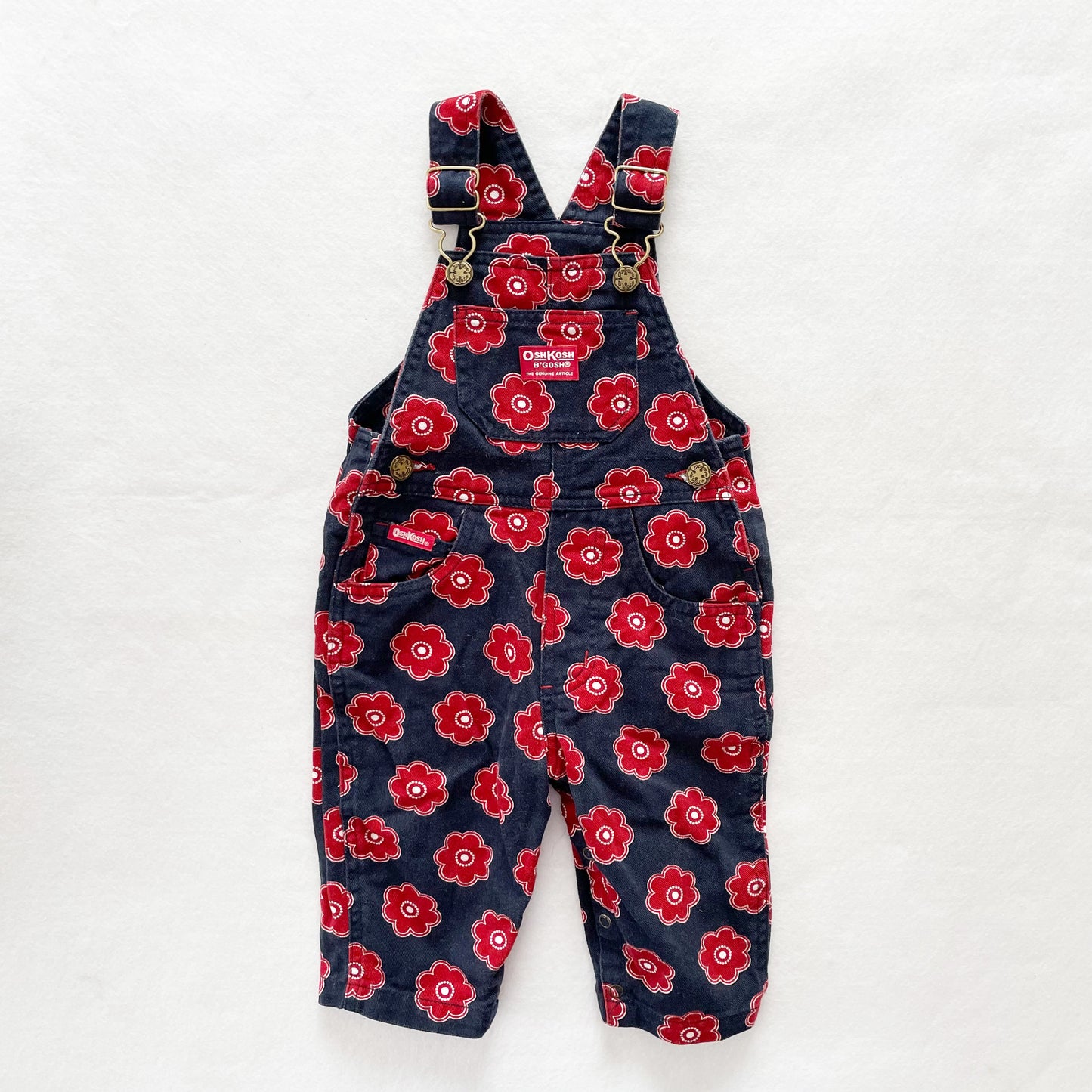 OshKosh Red Floral Overalls - Yellow Clover Vintage Kids Clothes