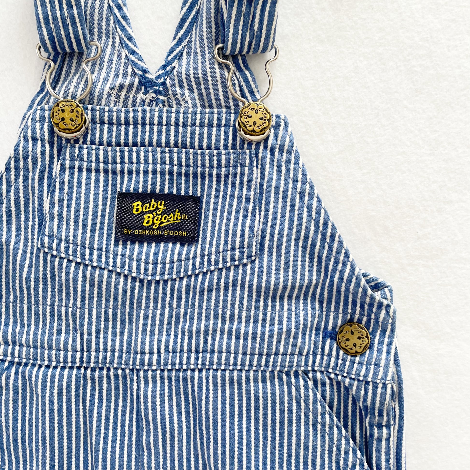 Baby B’gosh Blue Hickory Stripe Shortalls - Yellow Clover Vintage Kids Clothes