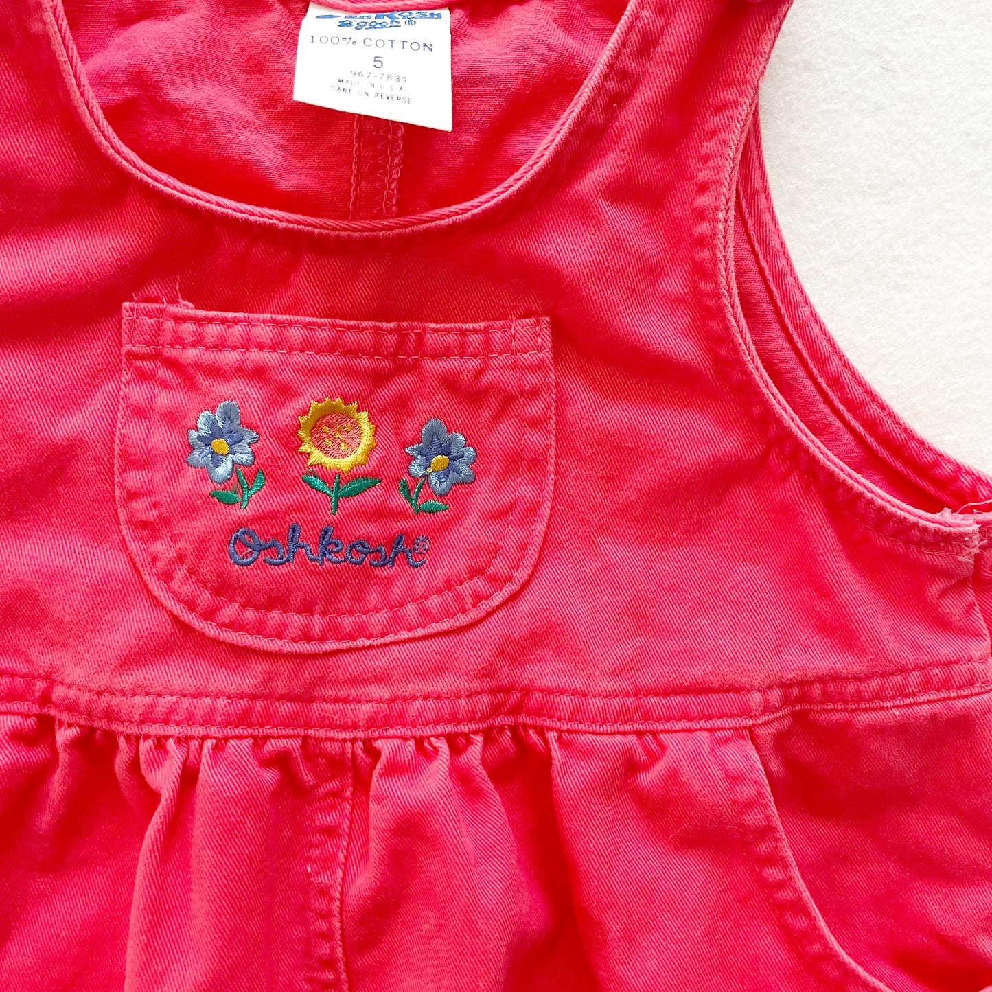 OshKosh Flower Embroidered Dress - Yellow Clover Vintage Kids Clothes
