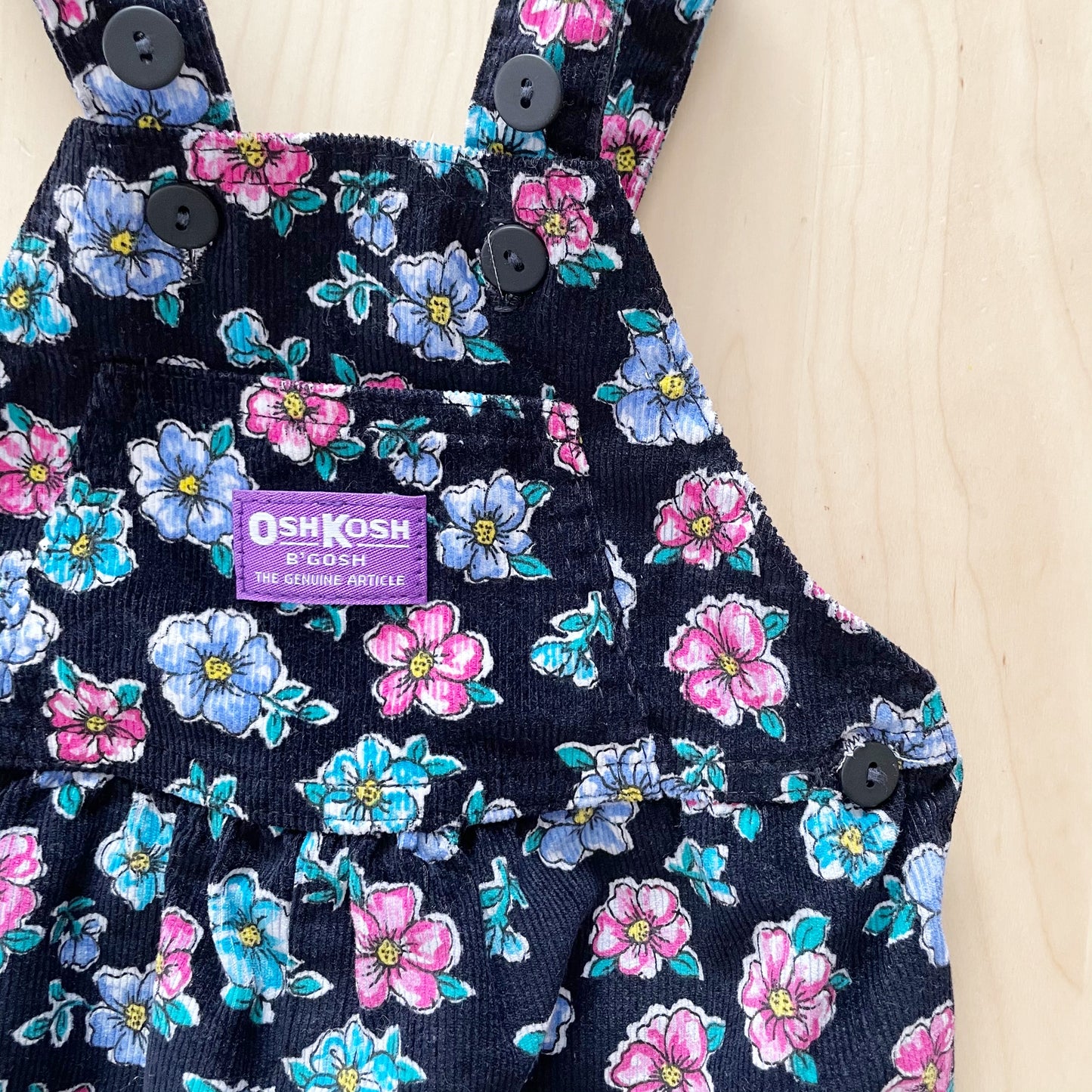 OshKosh Black Floral Cord Overalls - Yellow Clover Vintage Kids Clothes