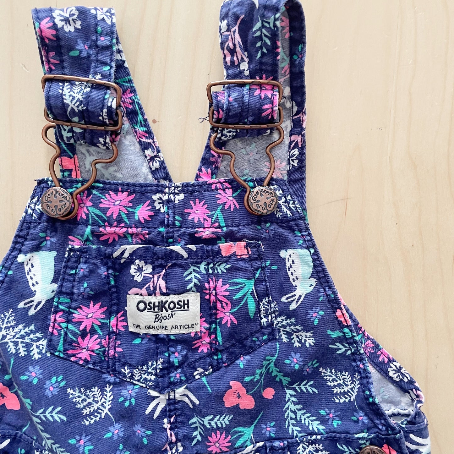 OshKosh Bunny Floral Print Overalls - Yellow Clover Vintage Kids Clothes