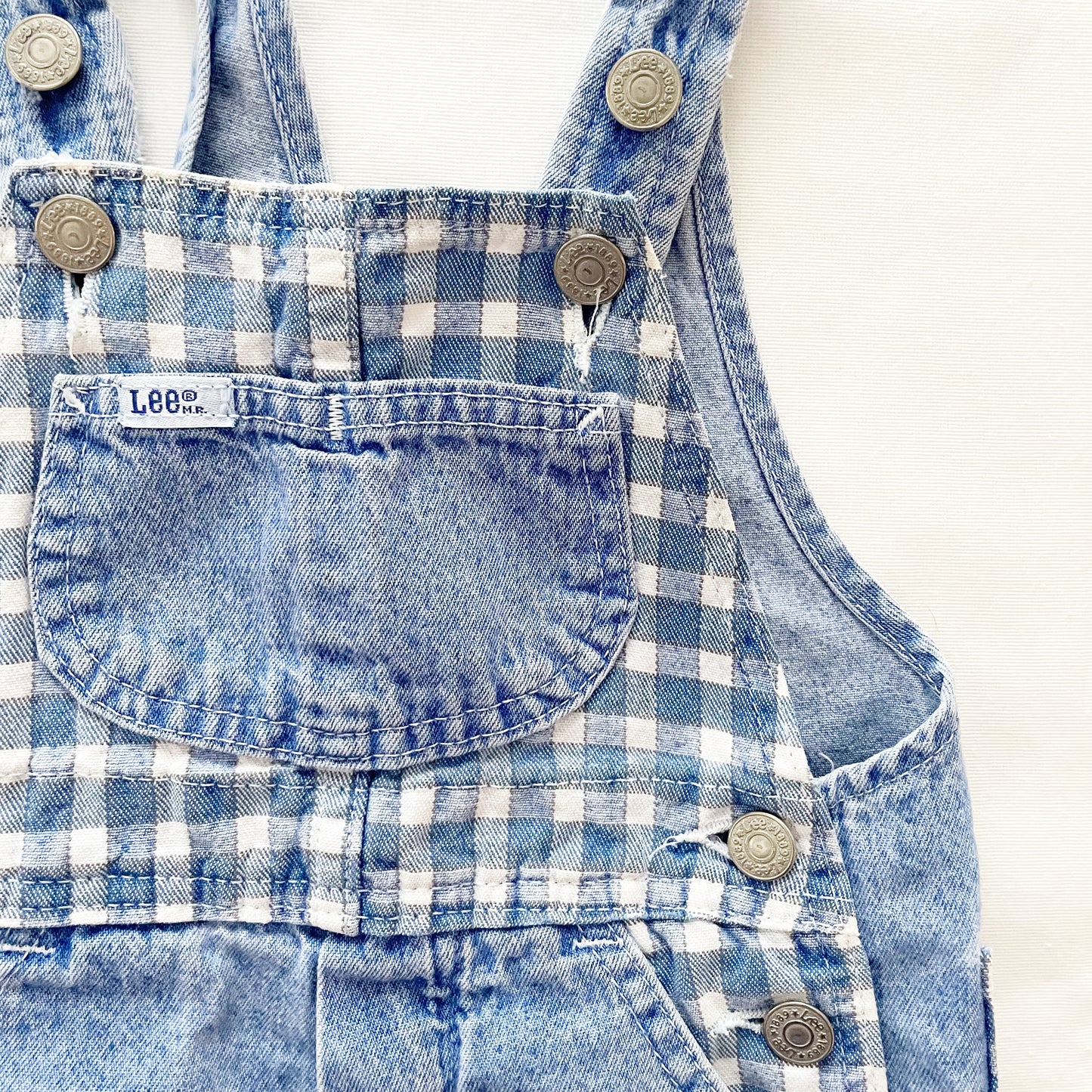 Lee Gingham Light Wash Shortalls • 3T