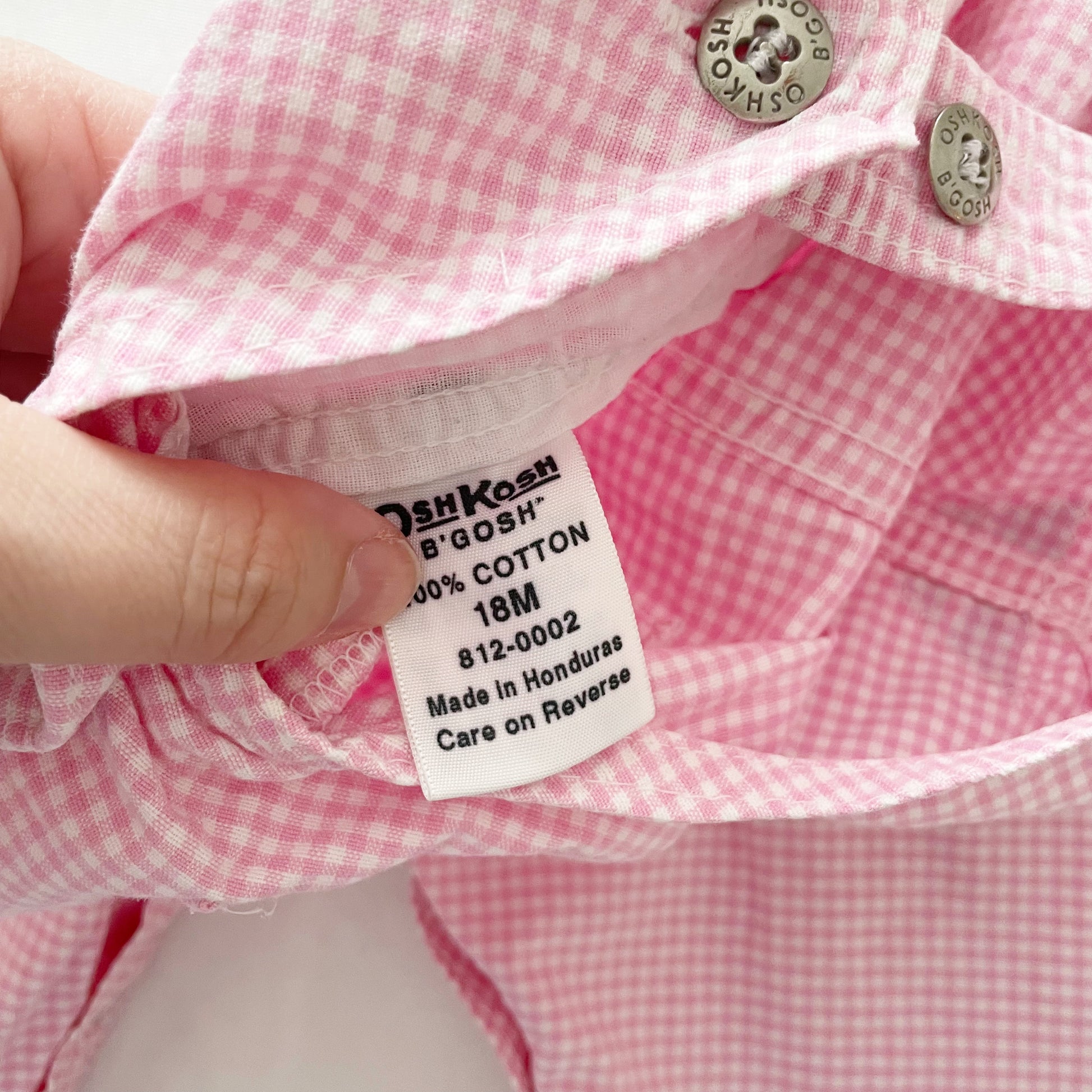 OshKosh Light Pink Gingham Overalls - Yellow Clover Vintage Kids Clothes