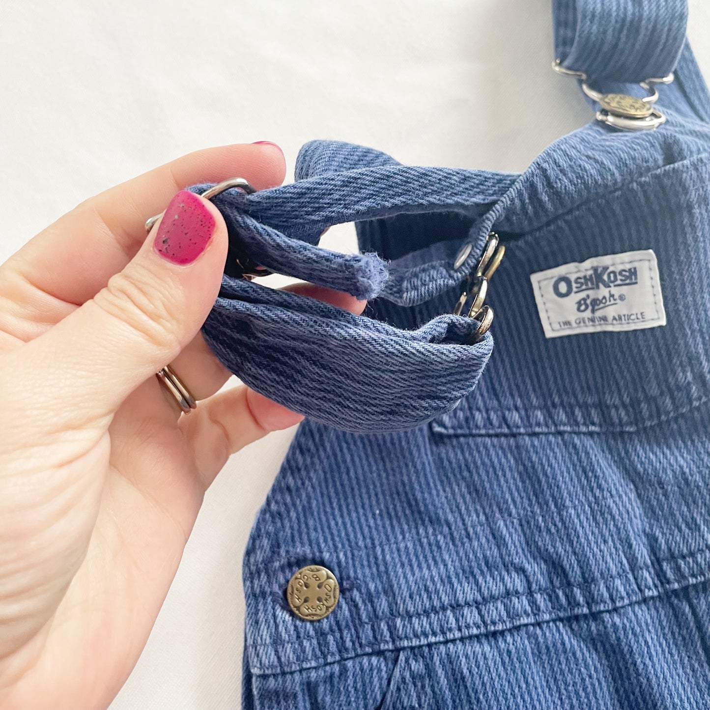 OshKosh Dark Blue Thin Striped Overalls - Yellow Clover Vintage Kids Clothes