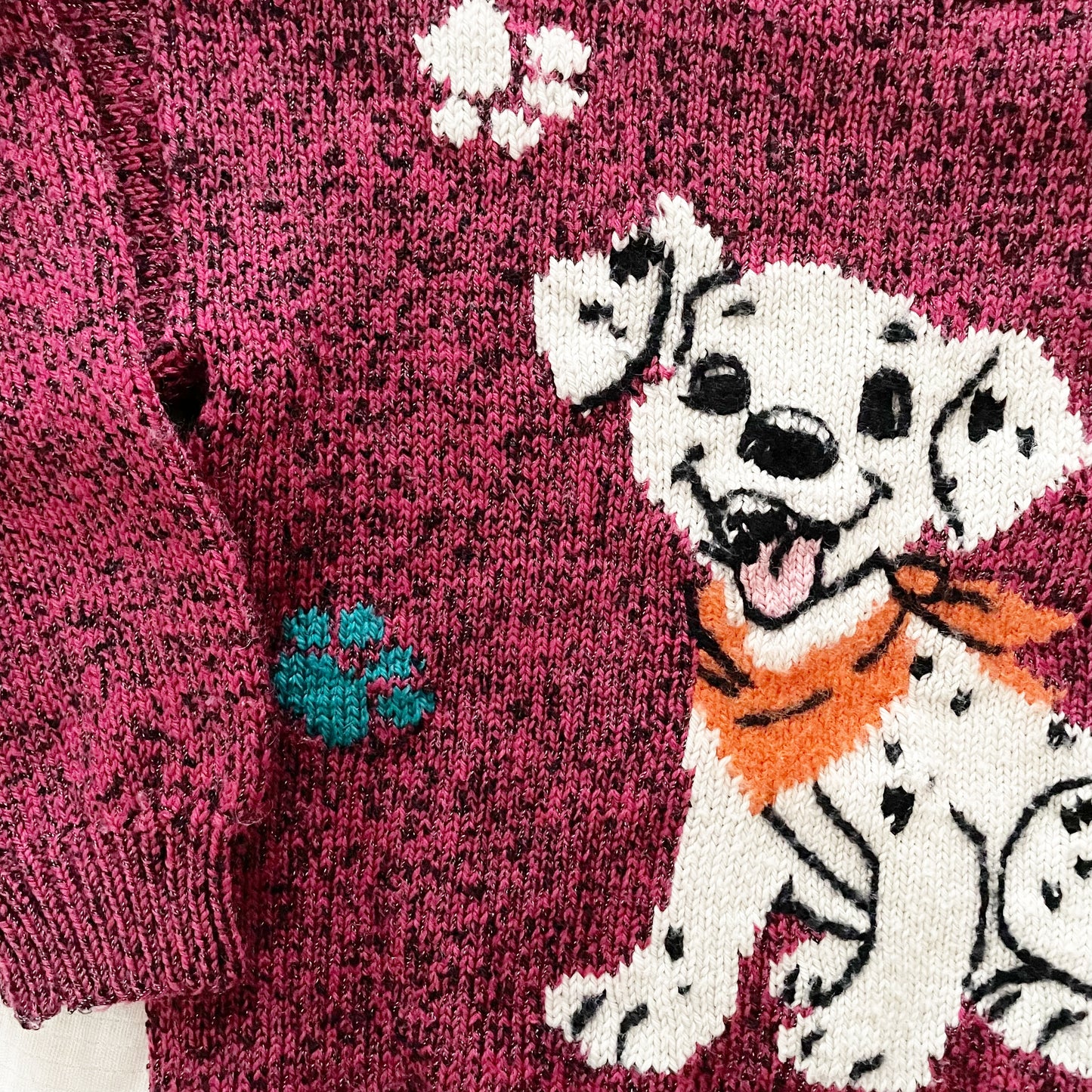 Handknit Maroon 101 Dalmatians Sweater