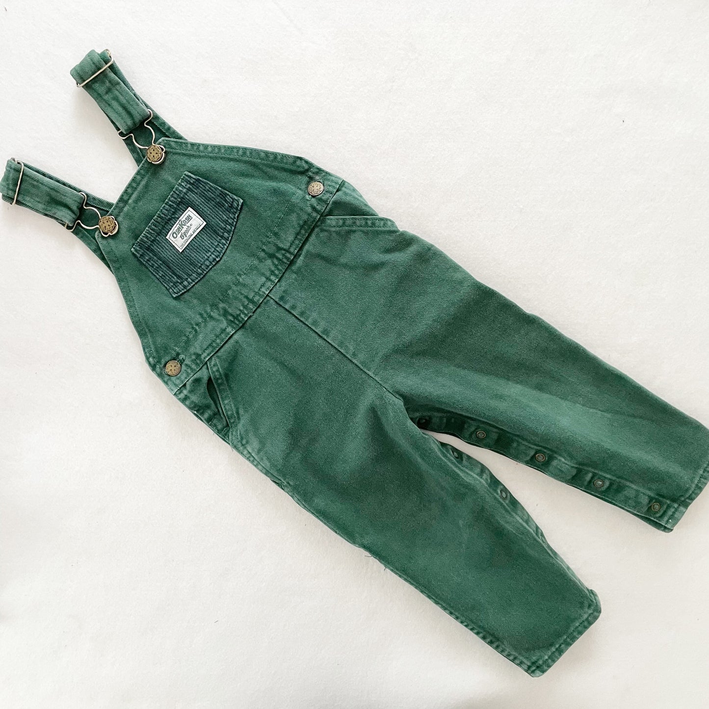 OshKosh Green Stripe Pocket Overalls - Yellow Clover Vintage Kids Clothes