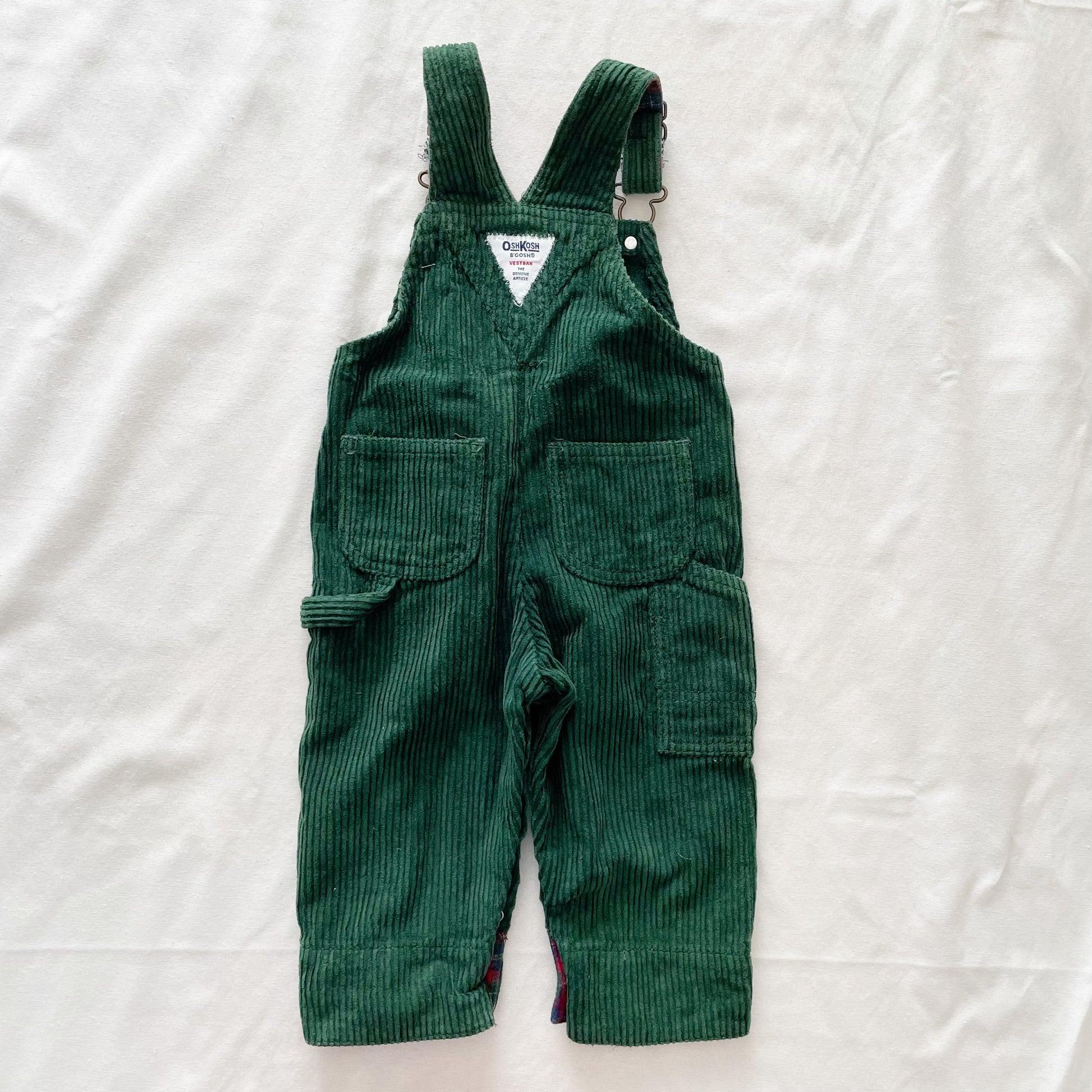 OshKosh Chunky Cord Overalls with Plaid Accents - Yellow Clover Vintage Kids Clothes