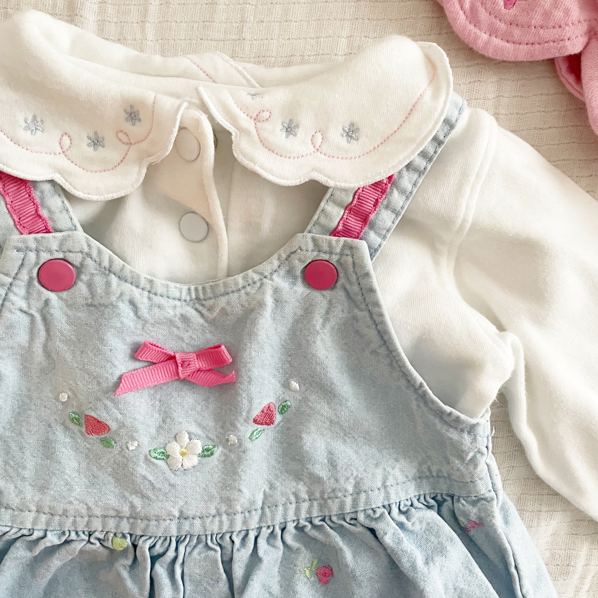 Baby B’gosh Light Wash Embroidered Overalls Set - Yellow Clover Vintage Kids Clothes