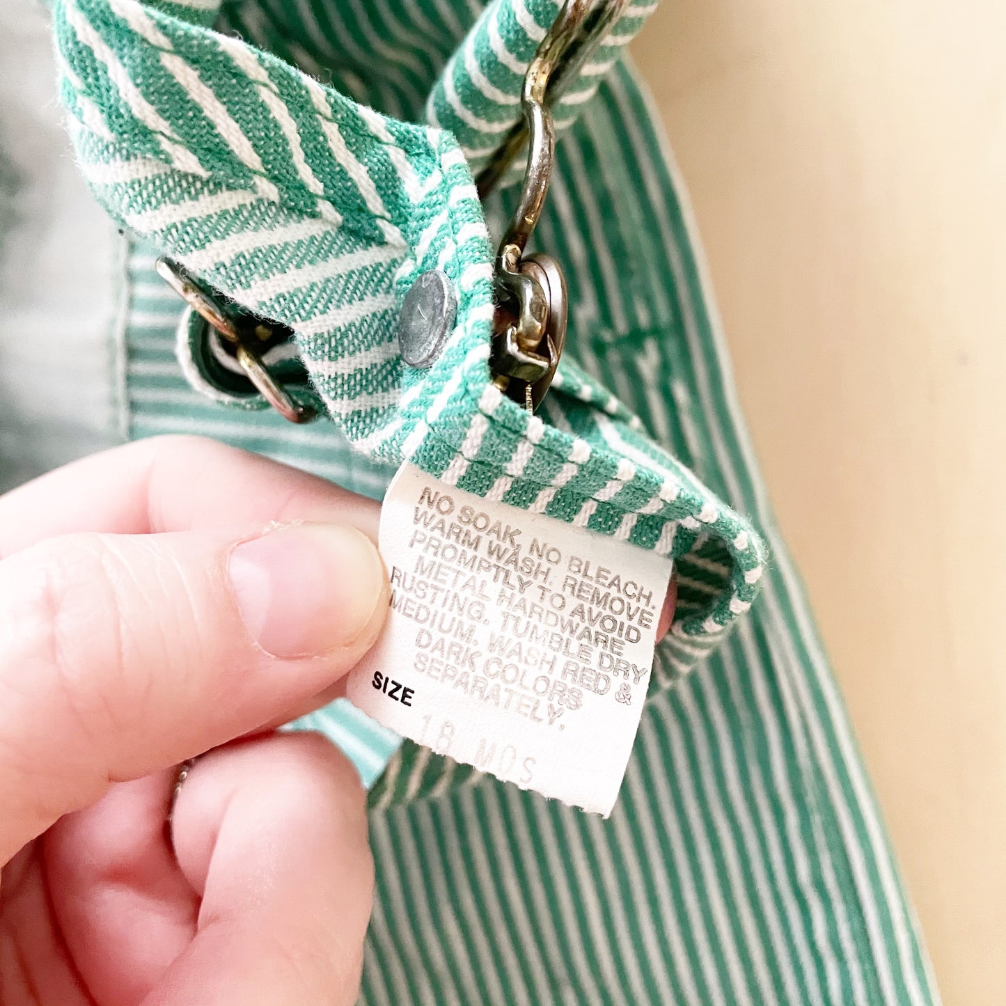 Vintage OshKosh Green Engineer Stripe Overalls - Yellow Clover Vintage Kids Clothes