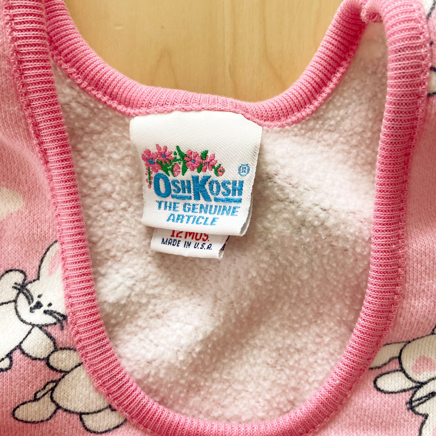 Vintage OshKosh Bunny Sweatshirt Romper - Yellow Clover Vintage Kids Clothes