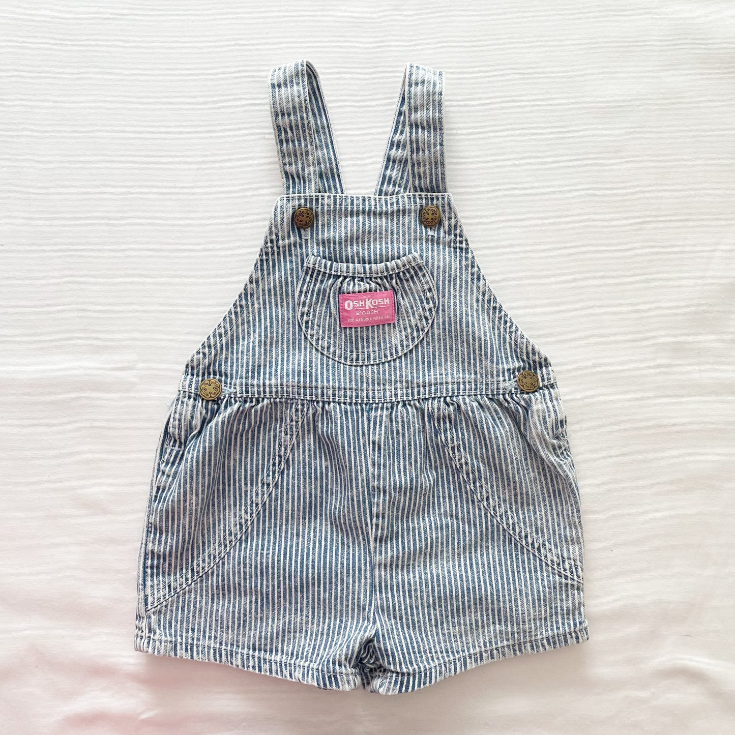 OshKosh Acid Wash Hickory Stripe Shortalls - Yellow Clover Vintage Kids Clothes