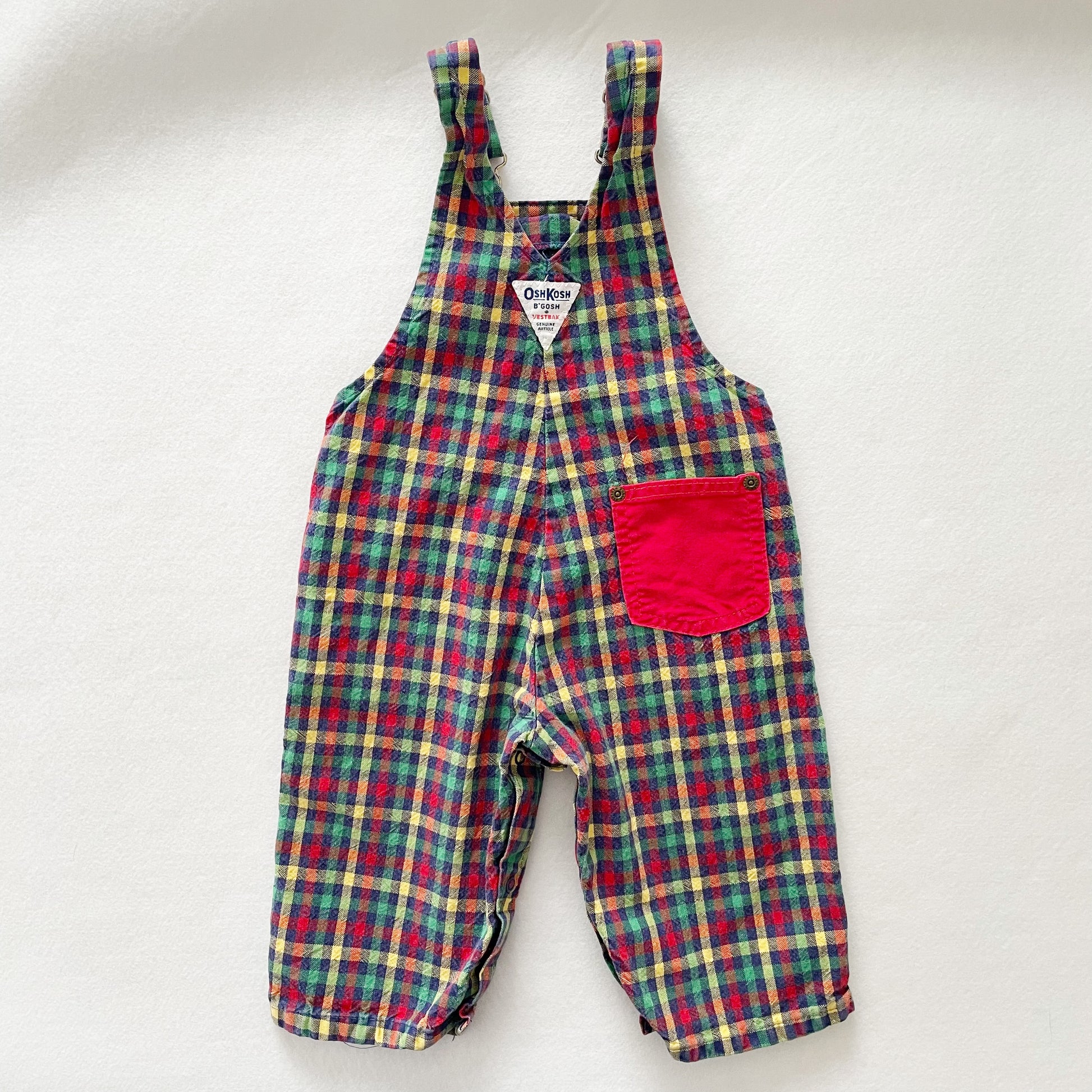 OshKosh Primary Colors Gingham Overalls - Yellow Clover Vintage Kids Clothes
