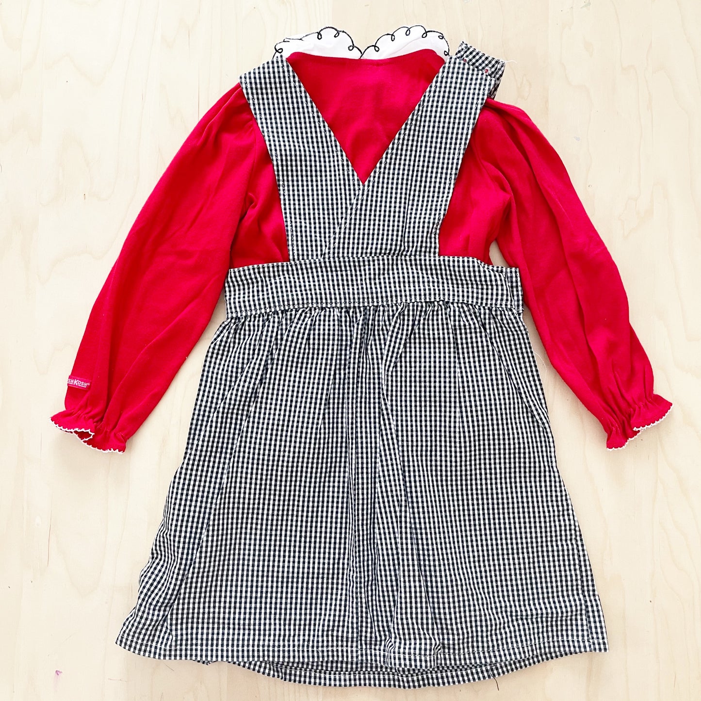 Vintage OshKosh Ladybug Checkered Pinafore Set - Yellow Clover Vintage Kids Clothes