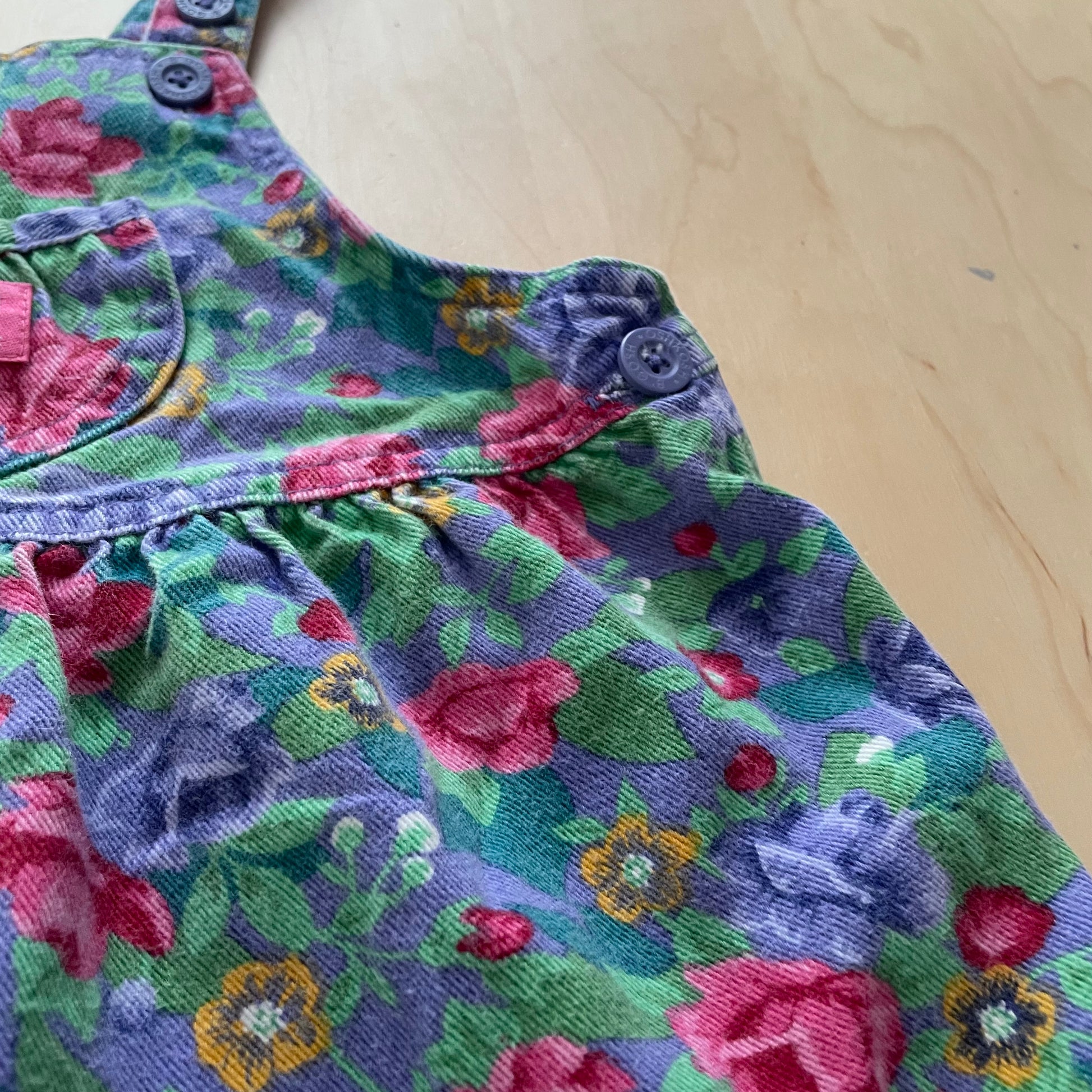 Vintage OshKosh Jewel Tone Floral Overalls - Yellow Clover Vintage Kids Clothes