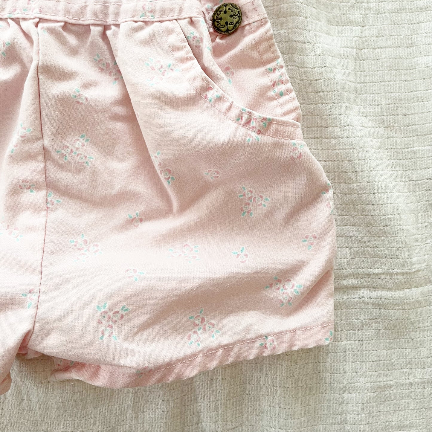 OshKosh Pink Floral Keyhole Back Shortalls - Yellow Clover Vintage Kids Clothes