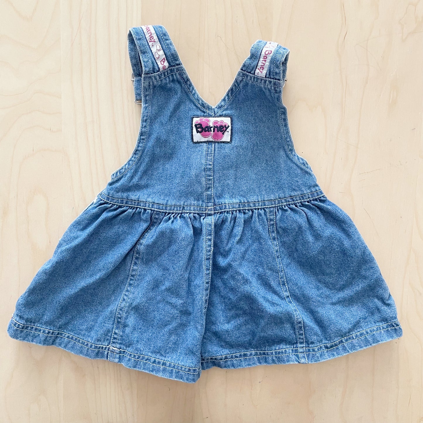 Barney and Baby Bop Denim Skirtall - Yellow Clover Vintage Kids Clothes