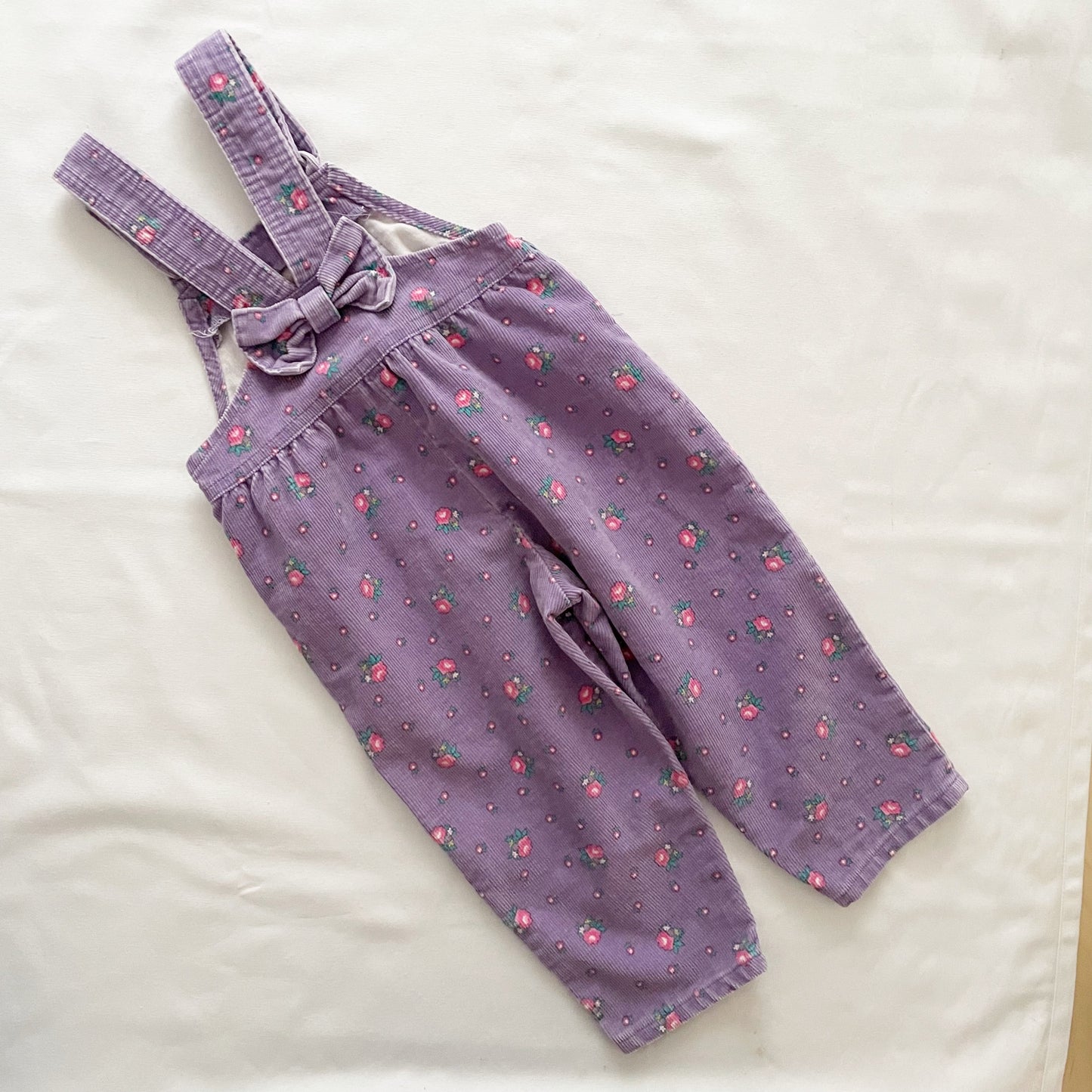 OshKosh Bow Back Lilac Floral Cord Overalls - Yellow Clover Vintage Kids Clothes