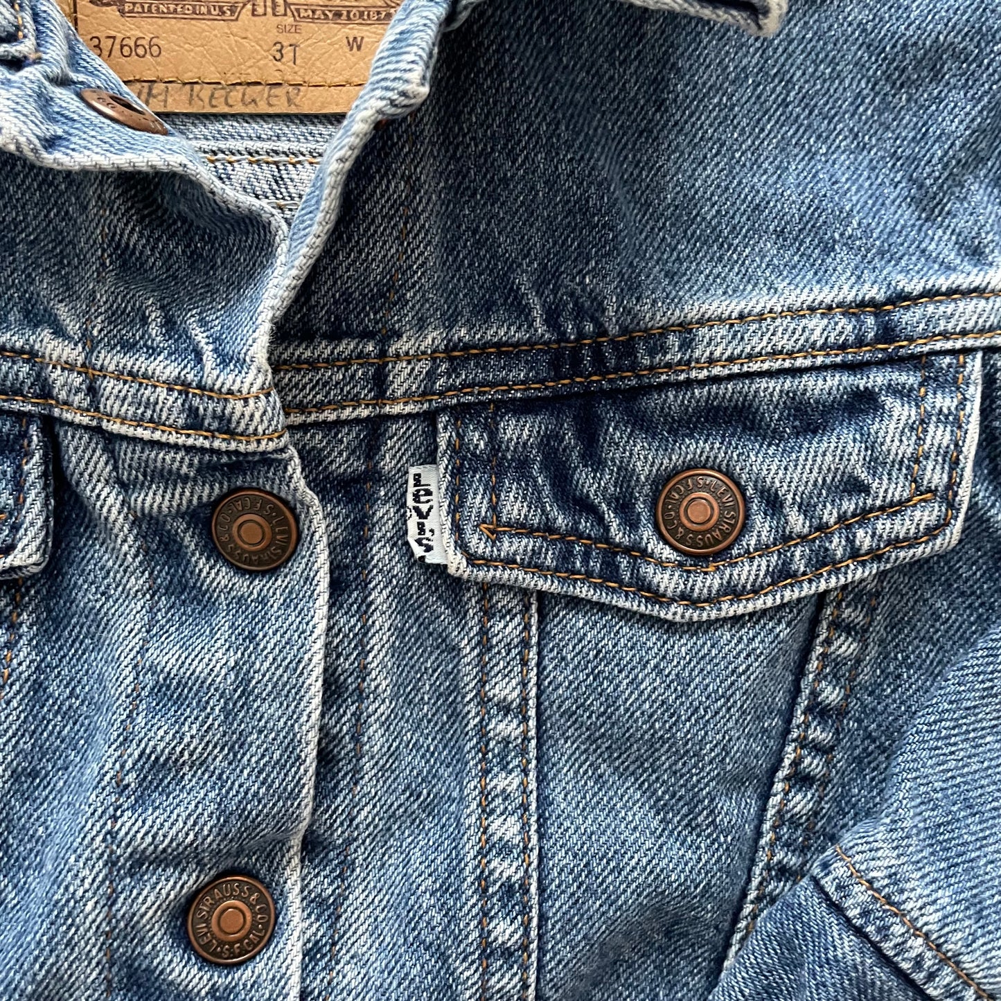 Levi’s Medium Wash White Tab Jacket - Yellow Clover Vintage Kids Clothes
