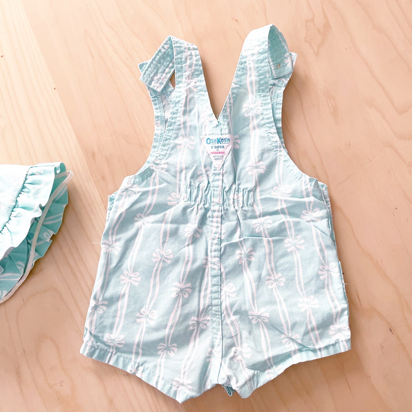 Vintage OshKosh Bow Print Shortalls + Hat - Yellow Clover Vintage Kids Clothes