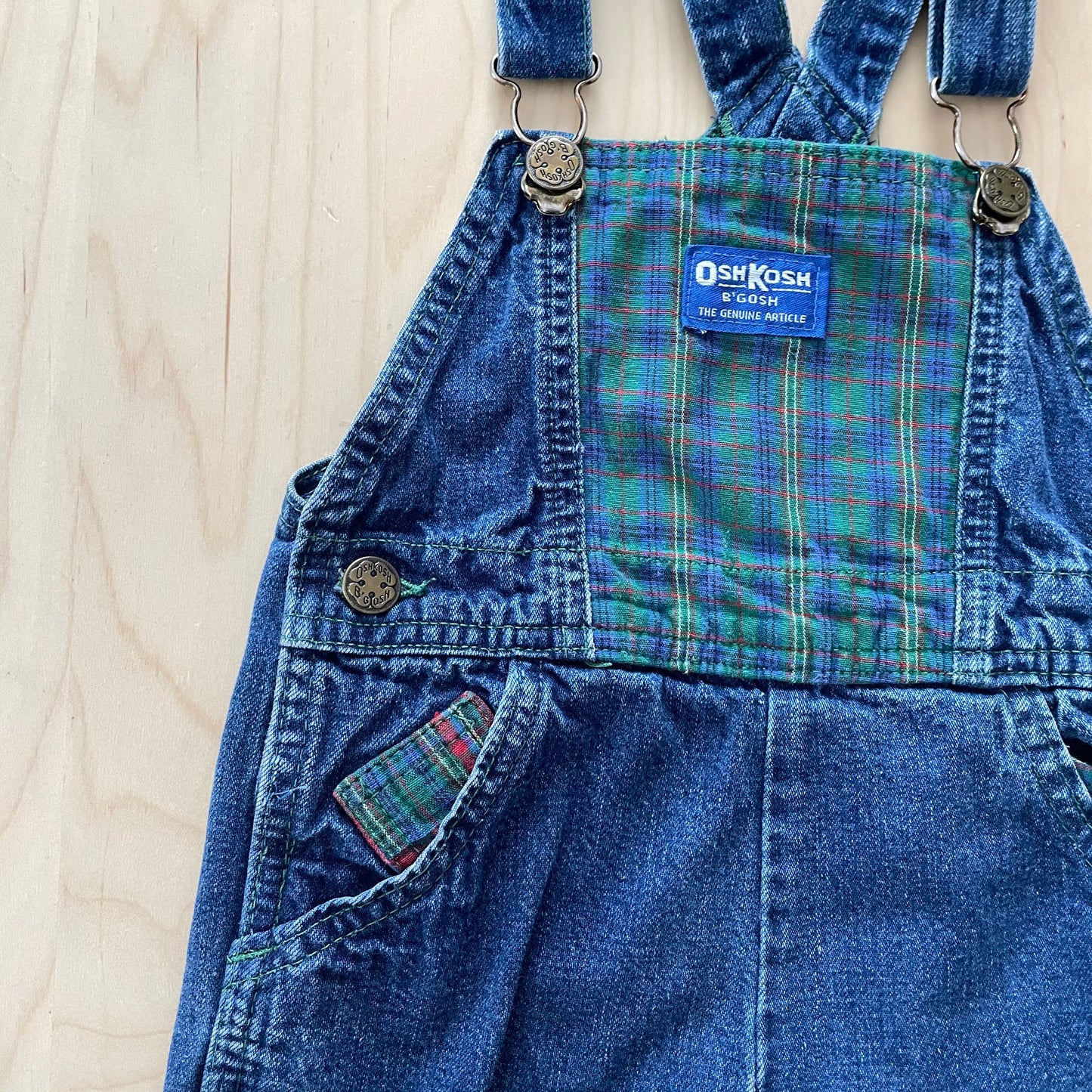 OshKosh Denim Plaid Jogger Overalls - Yellow Clover Vintage Kids Clothes