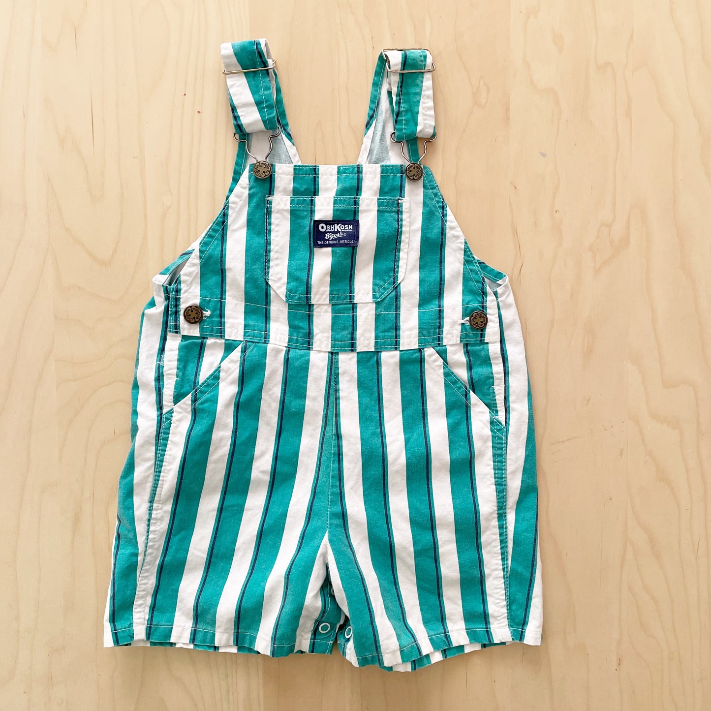 OshKosh Teal Green Stripe Shortalls - Yellow Clover Vintage Kids Clothes