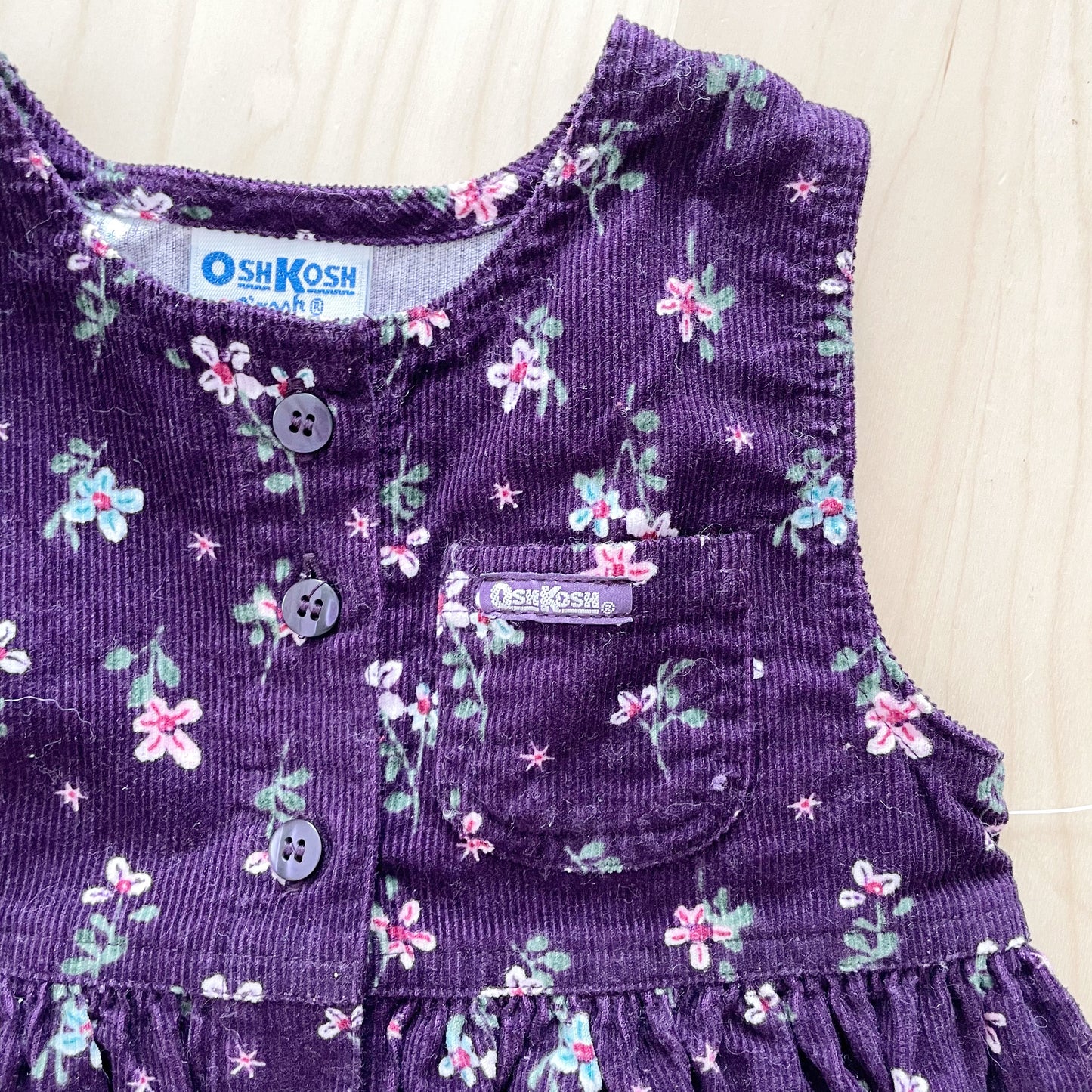 OshKosh Purple Floral Cord Dress - Yellow Clover Vintage Kids Clothes