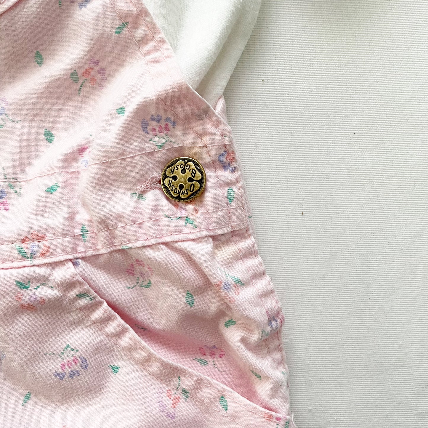 OshKosh Light Pink Floral Print Shortalls Set - Yellow Clover Vintage Kids Clothes