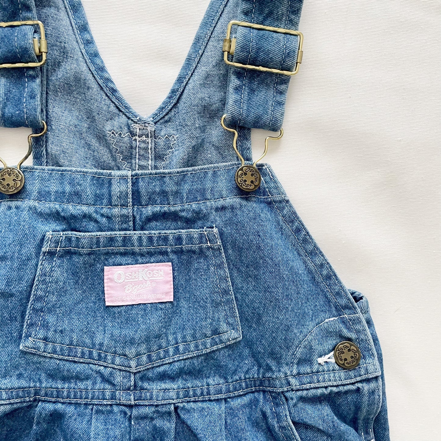 OshKosh Medium Wash Denim Overalls - Yellow Clover Vintage Kids Clothes