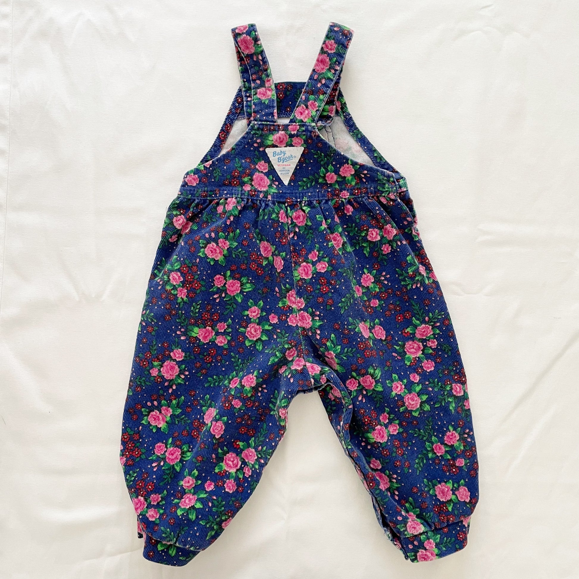 OshKosh Rose Floral Fine Cord Cuffed Overalls - Yellow Clover Vintage Kids Clothes