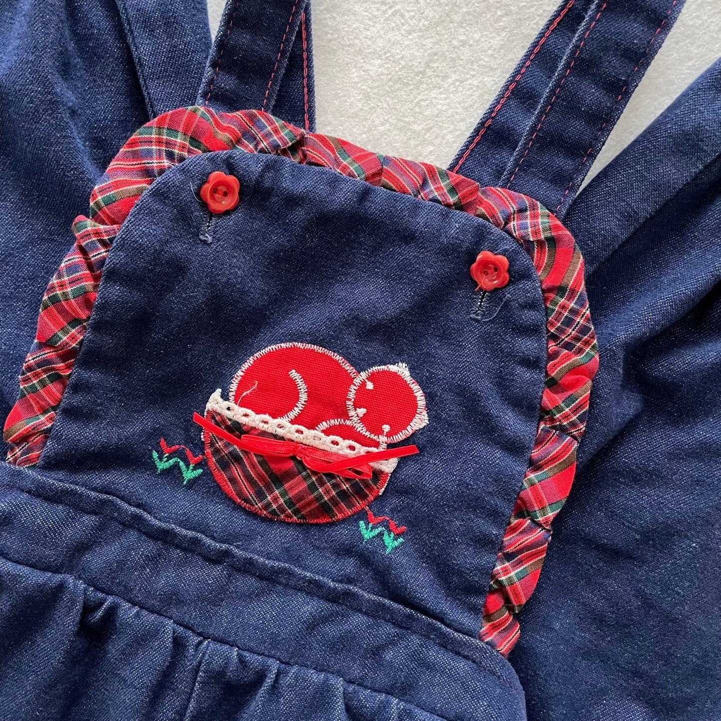Vintage Healthtex Plaid Detail Kitty Cat Overalls - Yellow Clover Vintage Kids Clothes