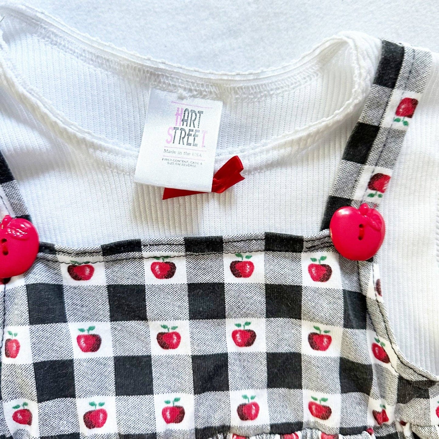 Gingham Apple Top and Leggings Set - Yellow Clover Vintage Kids Clothes