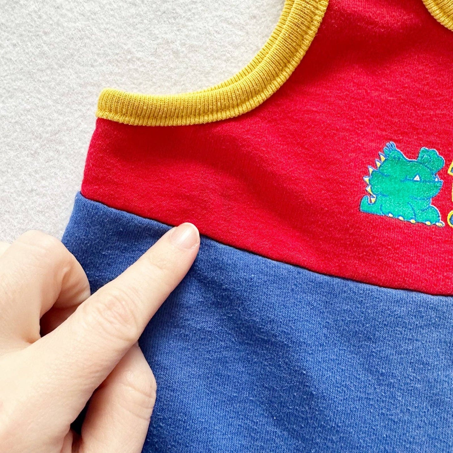 Vintage OshKosh Baby B’gosh Monster Sweatshirt Romper: 18m - Yellow Clover Vintage Kids Clothes