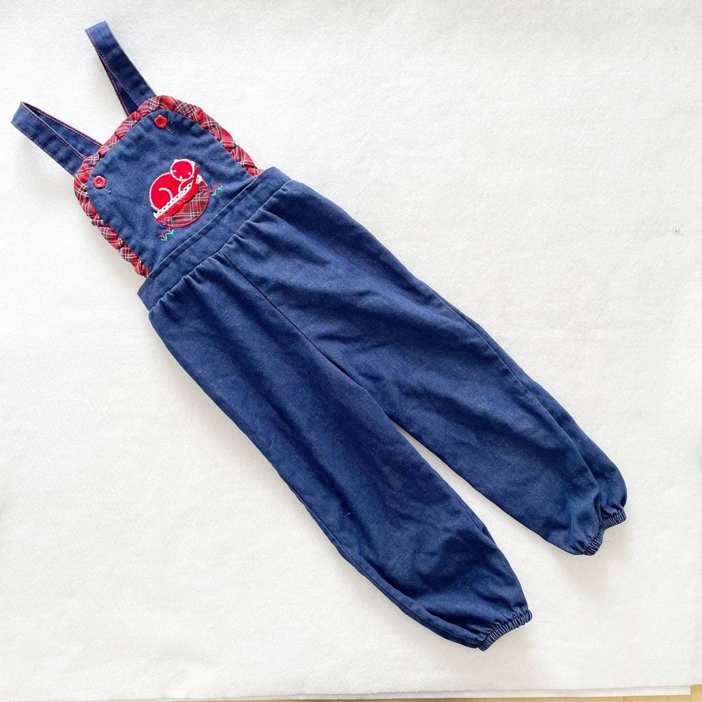 Vintage Healthtex Plaid Detail Kitty Cat Overalls - Yellow Clover Vintage Kids Clothes
