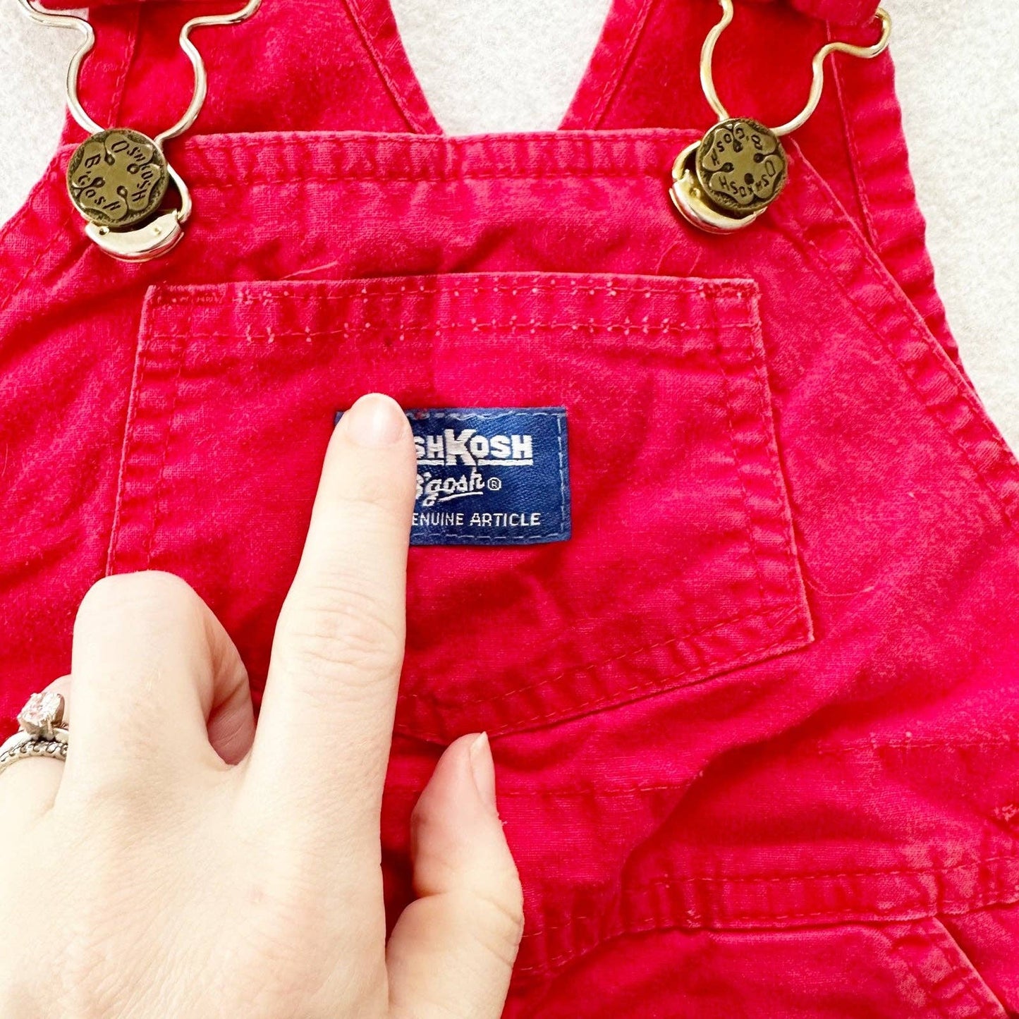 OshKosh Solid Red Shortall Overalls - Yellow Clover Vintage Kids Clothes