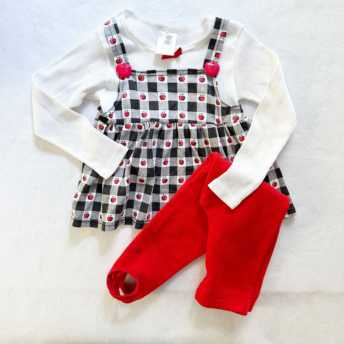 Gingham Apple Top and Leggings Set - Yellow Clover Vintage Kids Clothes