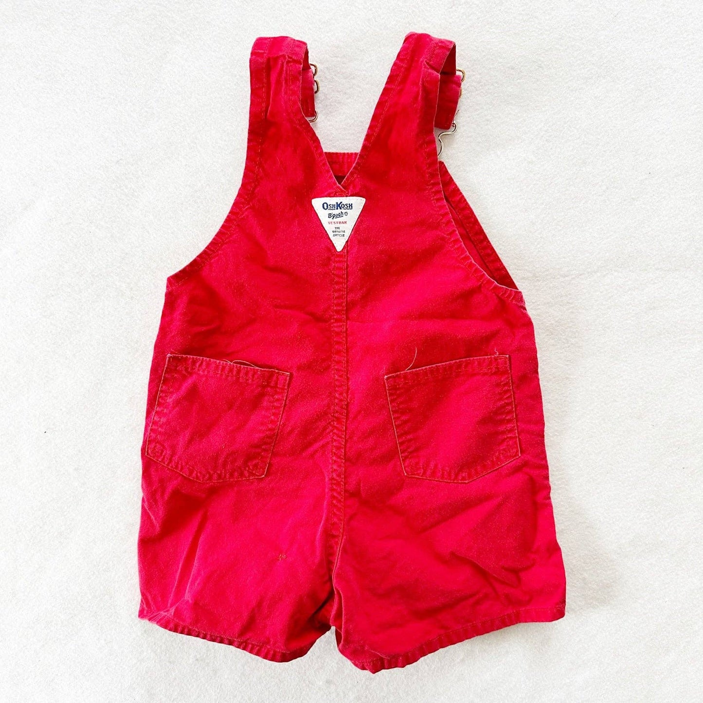 OshKosh Solid Red Shortall Overalls - Yellow Clover Vintage Kids Clothes