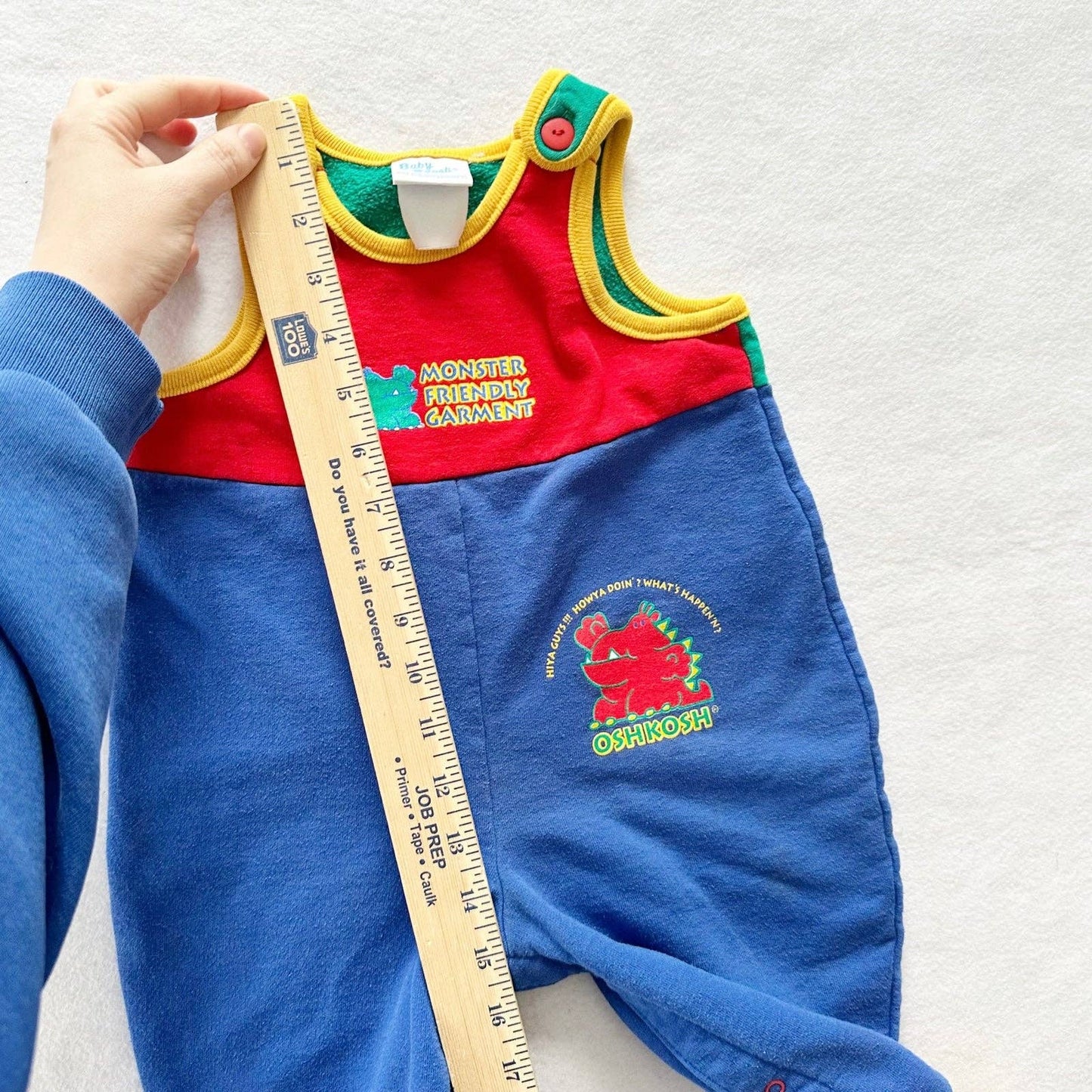 Vintage OshKosh Baby B’gosh Monster Sweatshirt Romper: 18m - Yellow Clover Vintage Kids Clothes