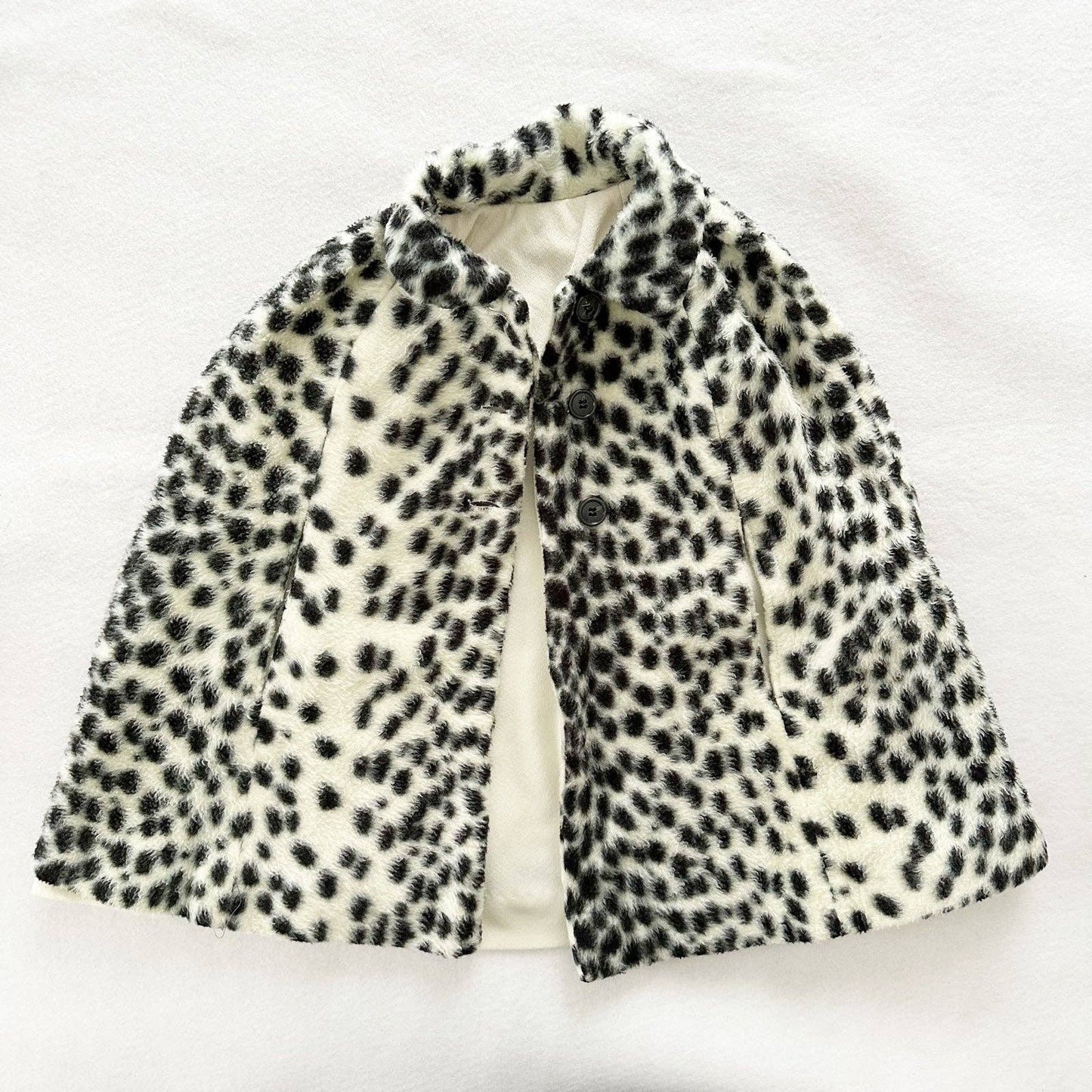 Handmade Dot Faux Fur Cape Coat - Yellow Clover Vintage Kids Clothes