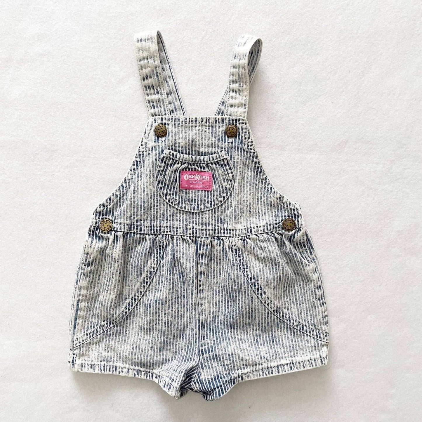 Vintage OshKosh Acid Wash Hickory Stripe Shortalls - Yellow Clover Vintage Kids Clothes