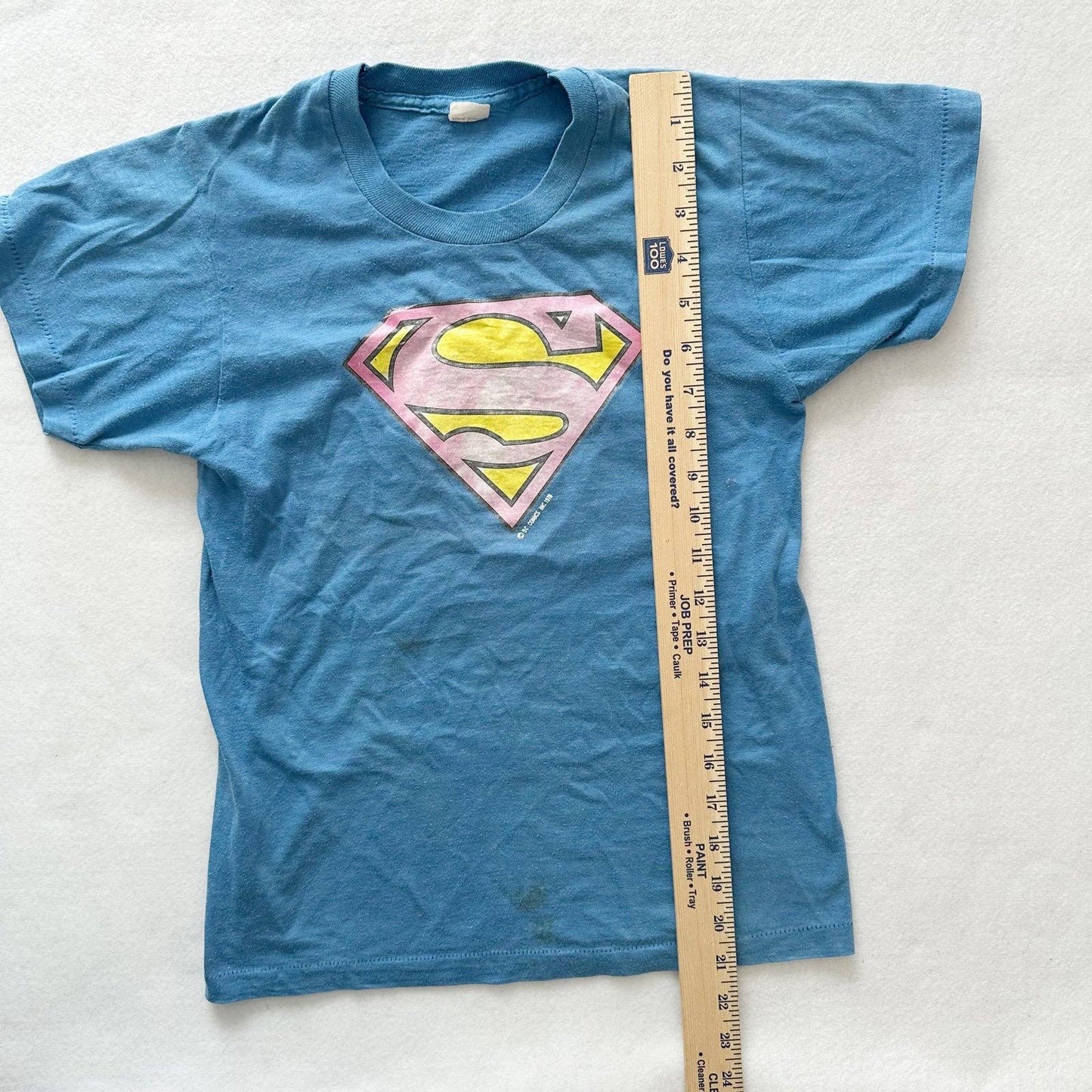 70s Superman Logo Shield Tee - Yellow Clover Vintage Kids Clothes