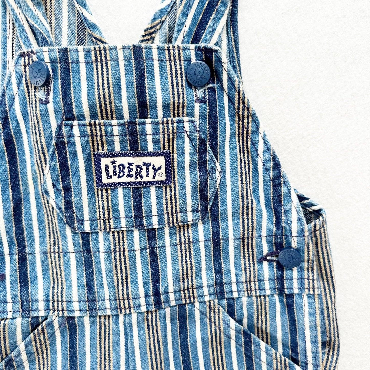 Liberty Vertical Striped Elastic Cuff Overalls - Yellow Clover Vintage Kids Clothes